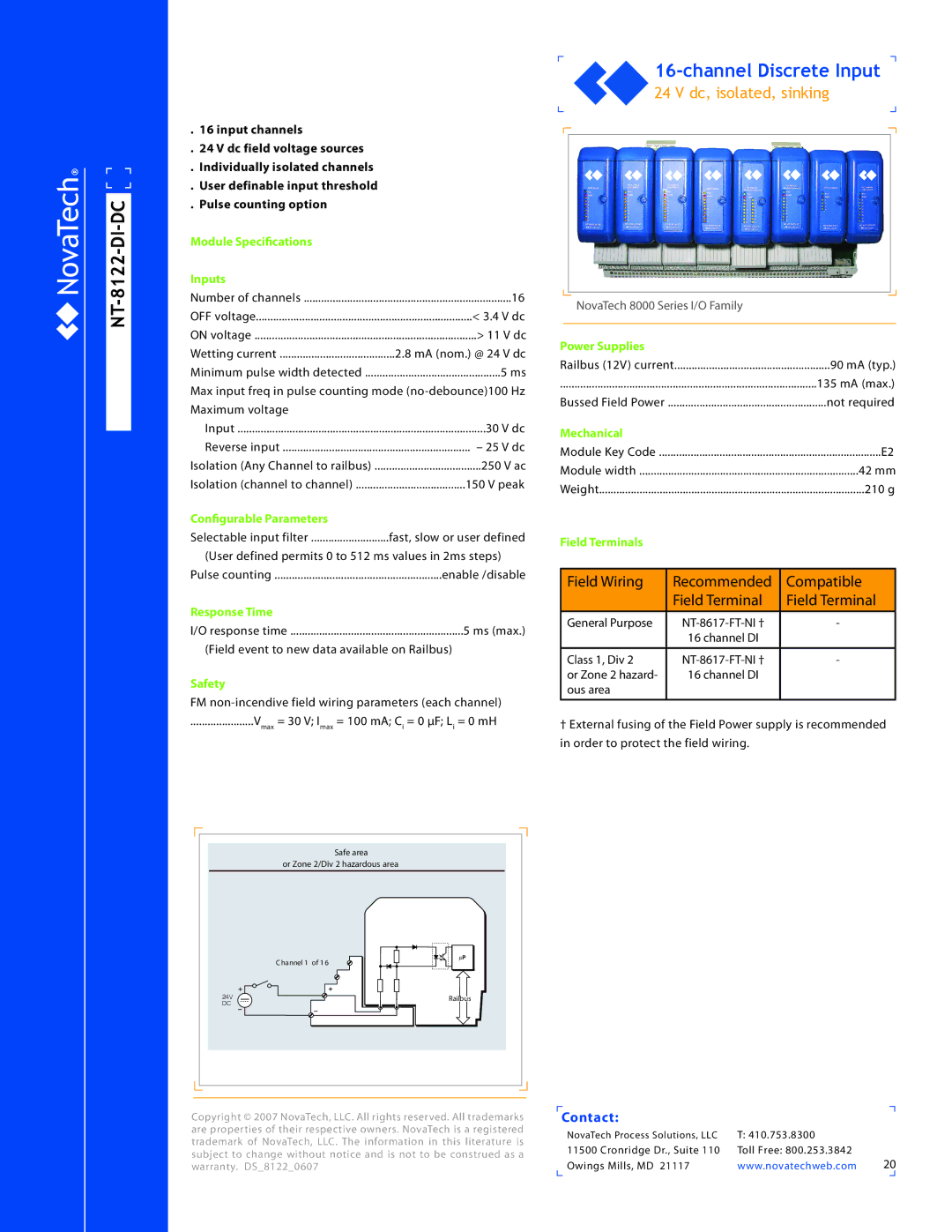 NotaTech 8000SeriesI/O manual NT-8122-DI-DC, Dc, isolated, sinking 