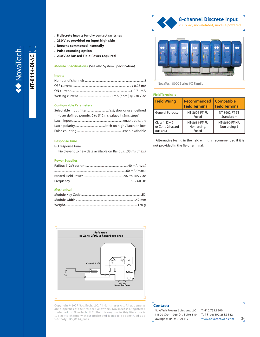 NotaTech 8000SeriesI/O manual NT-8114-DI-AC, Response Time I/O response time 