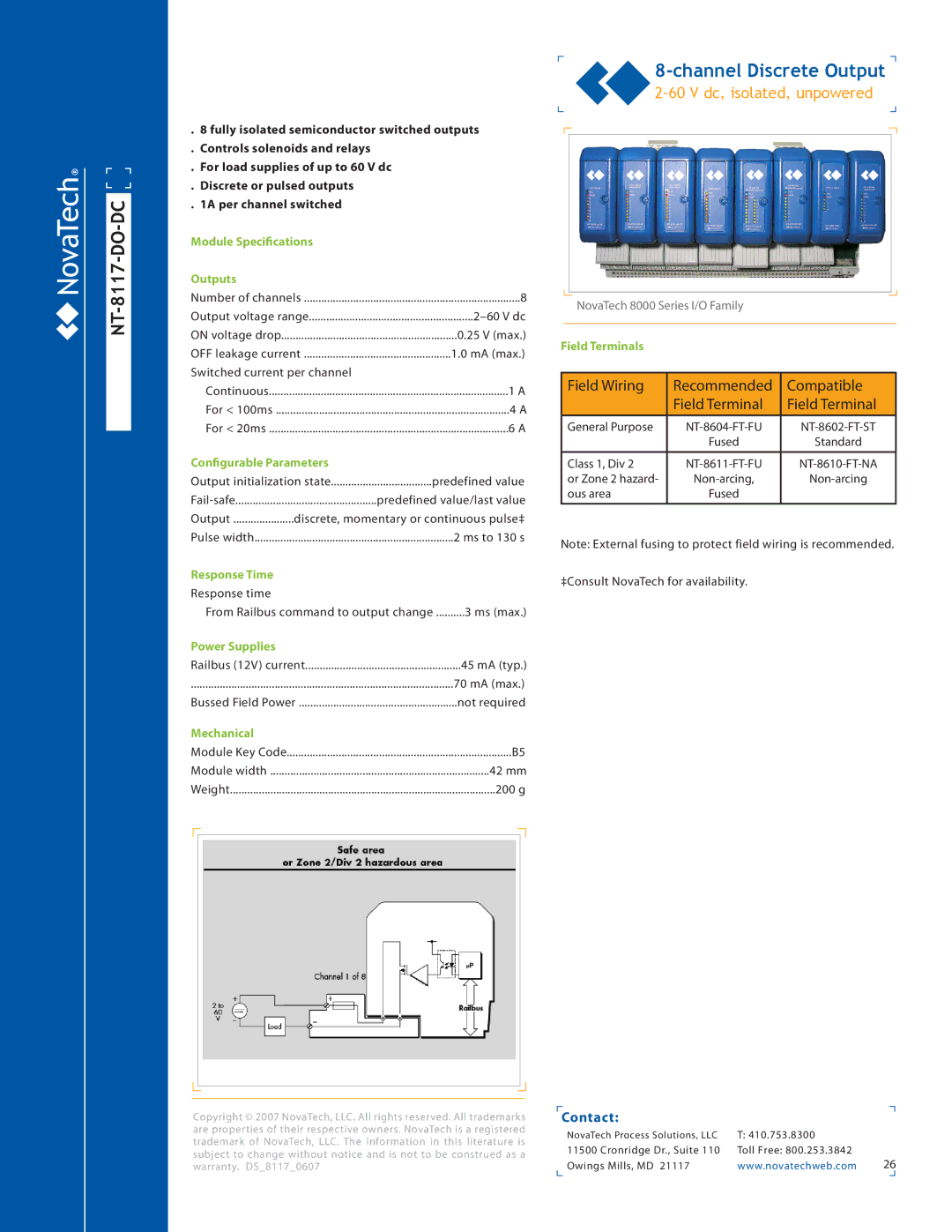 NotaTech 8000SeriesI/O manual NT-8117-DO-DC, Dc, isolated, unpowered 