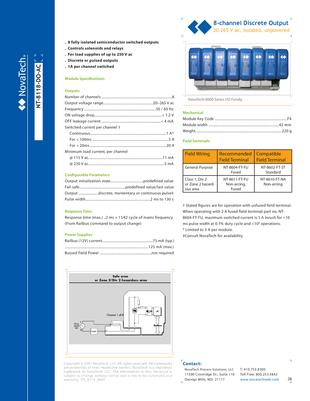 NotaTech 8000SeriesI/O manual NT-8118-DO-AC, Ac, isolated, unpowered 