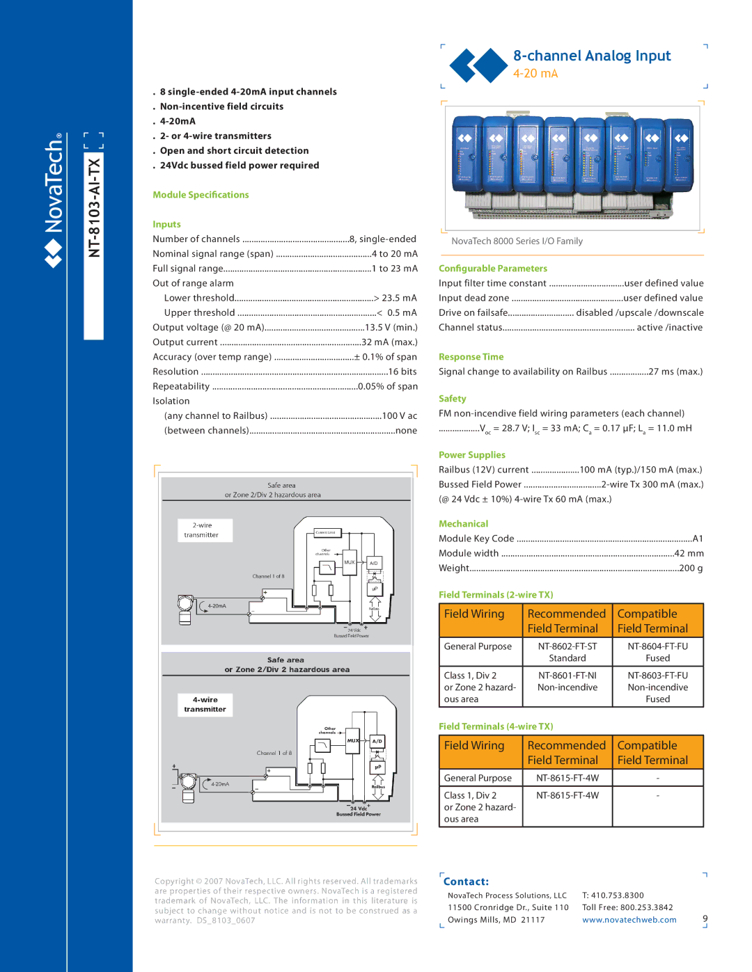 NotaTech 8000SeriesI/O manual NT-8103-AI-TX, 20 mA 