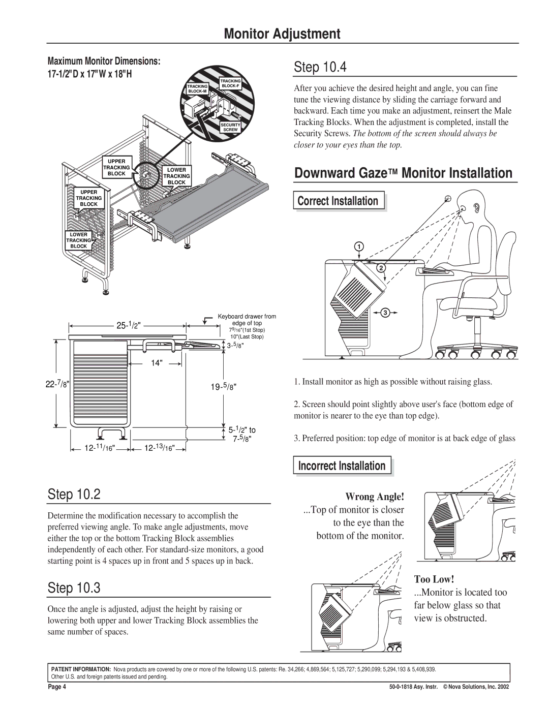 Nova 50-0-1818-27, 50-0-1818-24, 50-0-1818-33, 50-0-1818-34, 50-0-1818-30, 50-0-1818-28, 50-0-1818-22 manual Monitor Adjustment 