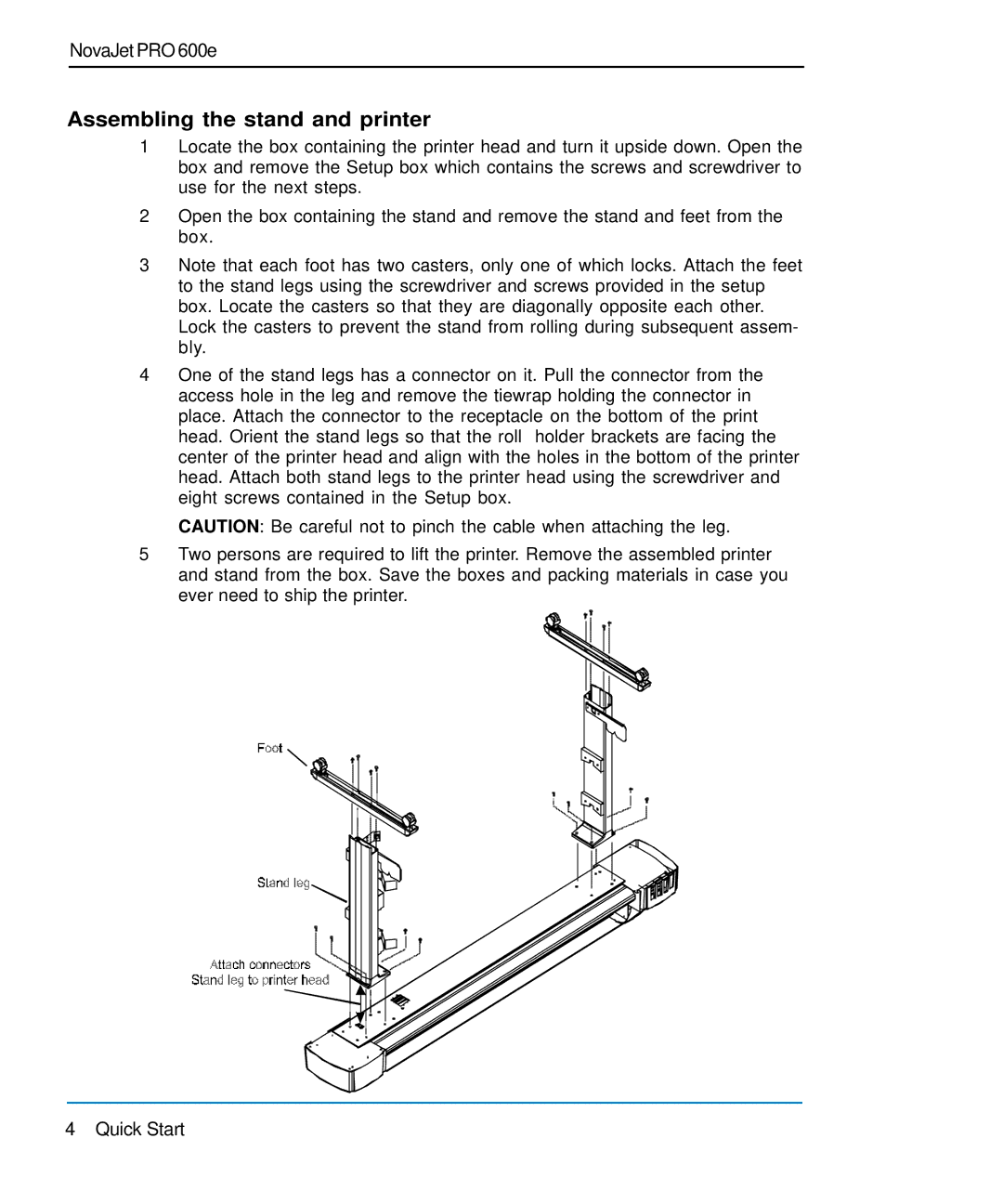 Nova Kool PRO 600E quick start Assembling the stand and printer 