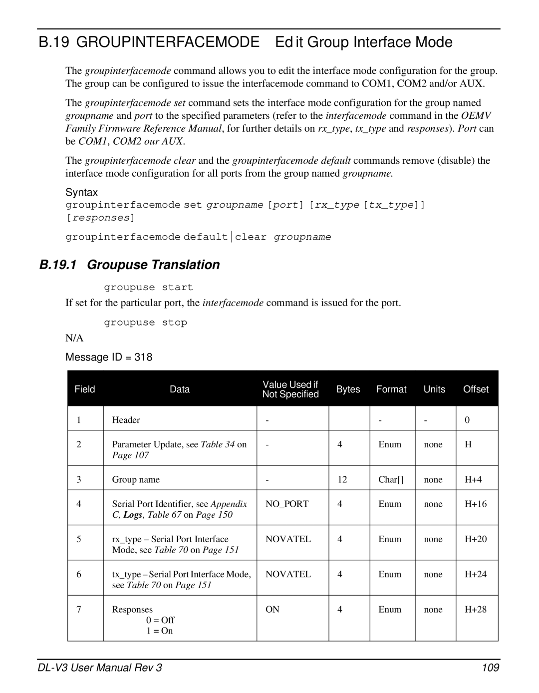 Novatel DL-V3 user manual Groupinterfacemode Edit Group Interface Mode, 109 