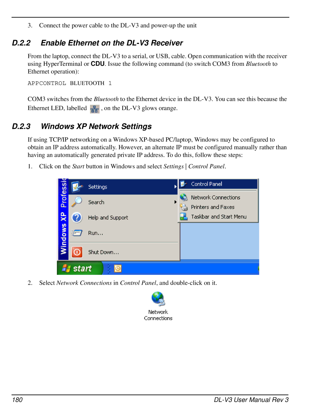 Novatel user manual Enable Ethernet on the DL-V3 Receiver, 180 