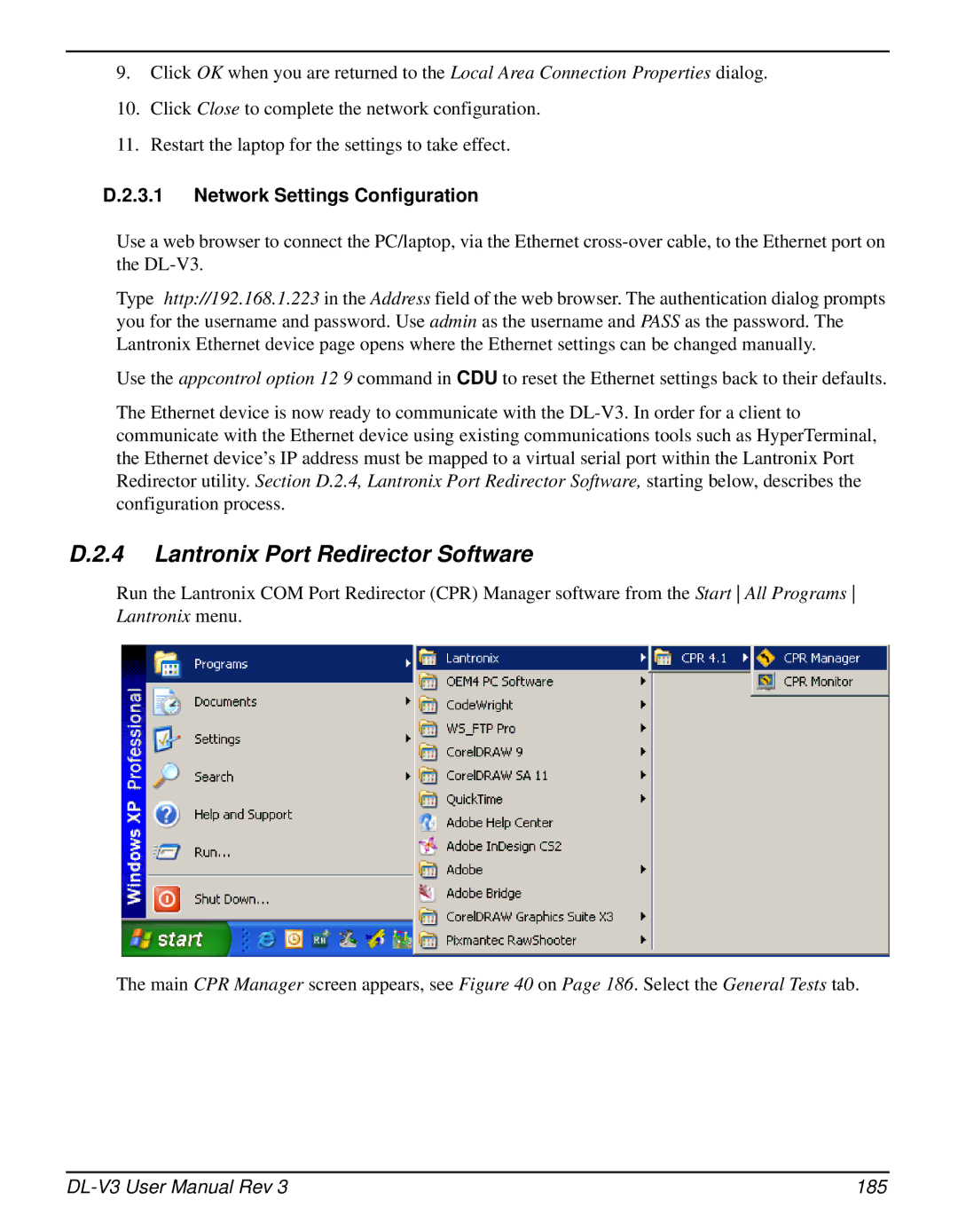 Novatel DL-V3 user manual Network Settings Configuration, 185 