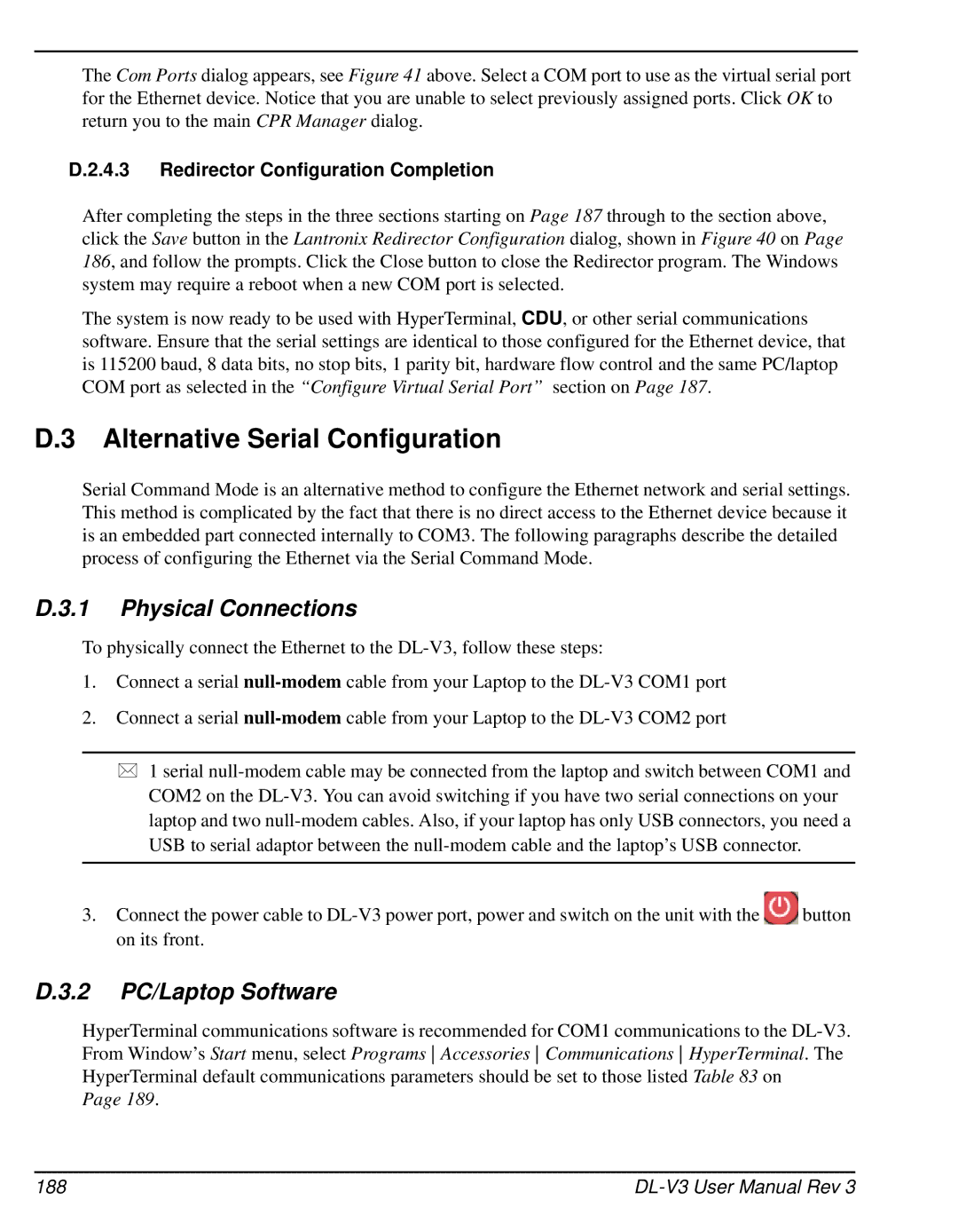 Novatel DL-V3 user manual Alternative Serial Configuration, Redirector Configuration Completion, 188 