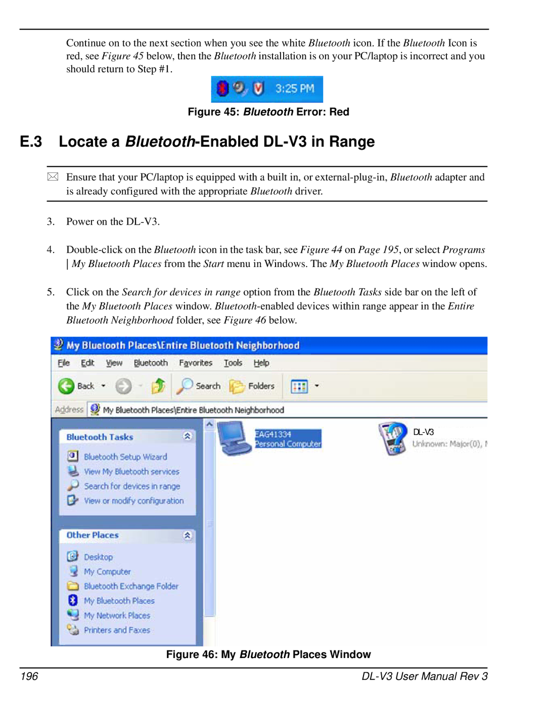 Novatel user manual Locate a Bluetooth-Enabled DL-V3 in Range, 196 