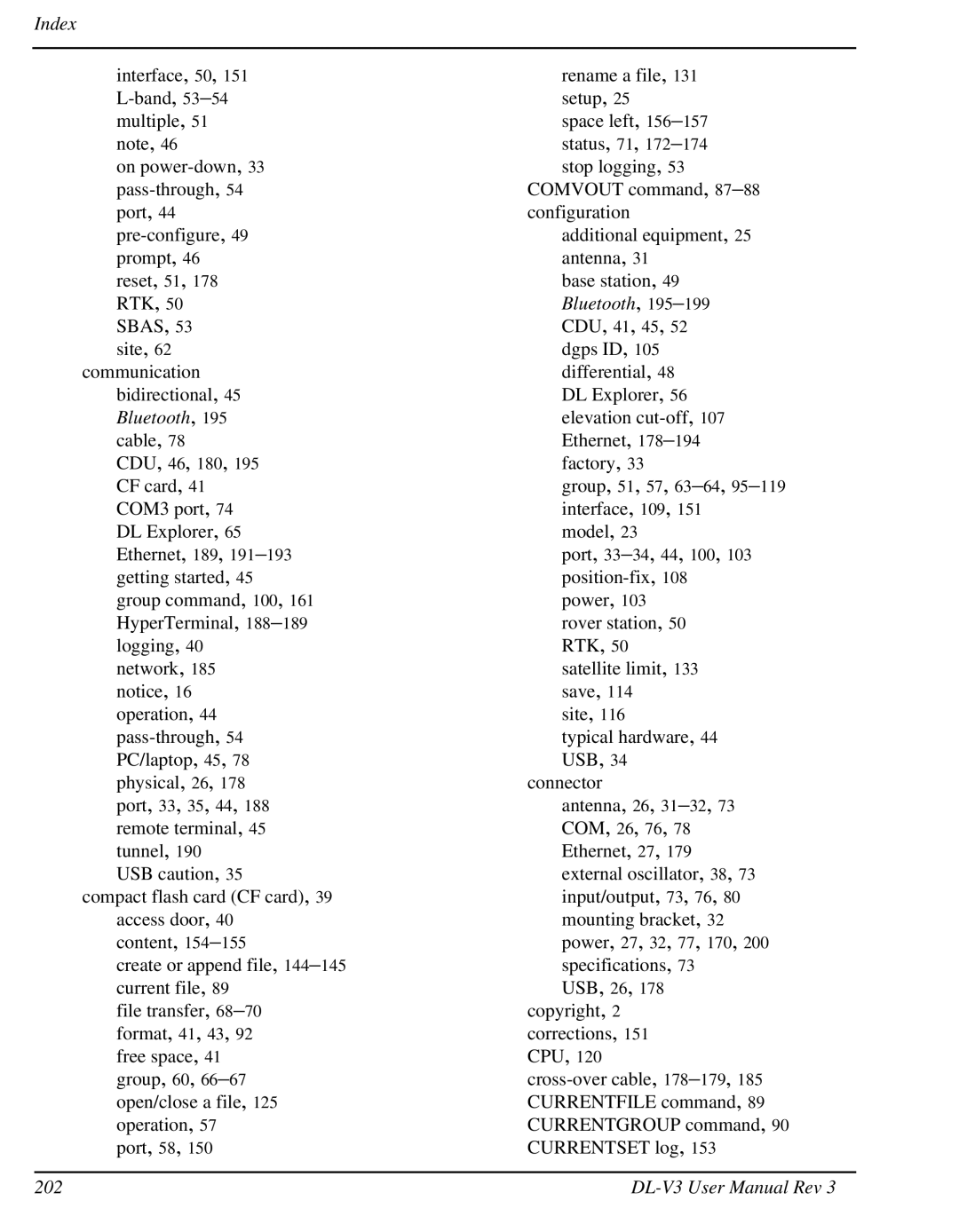 Novatel DL-V3 user manual Index, 202 