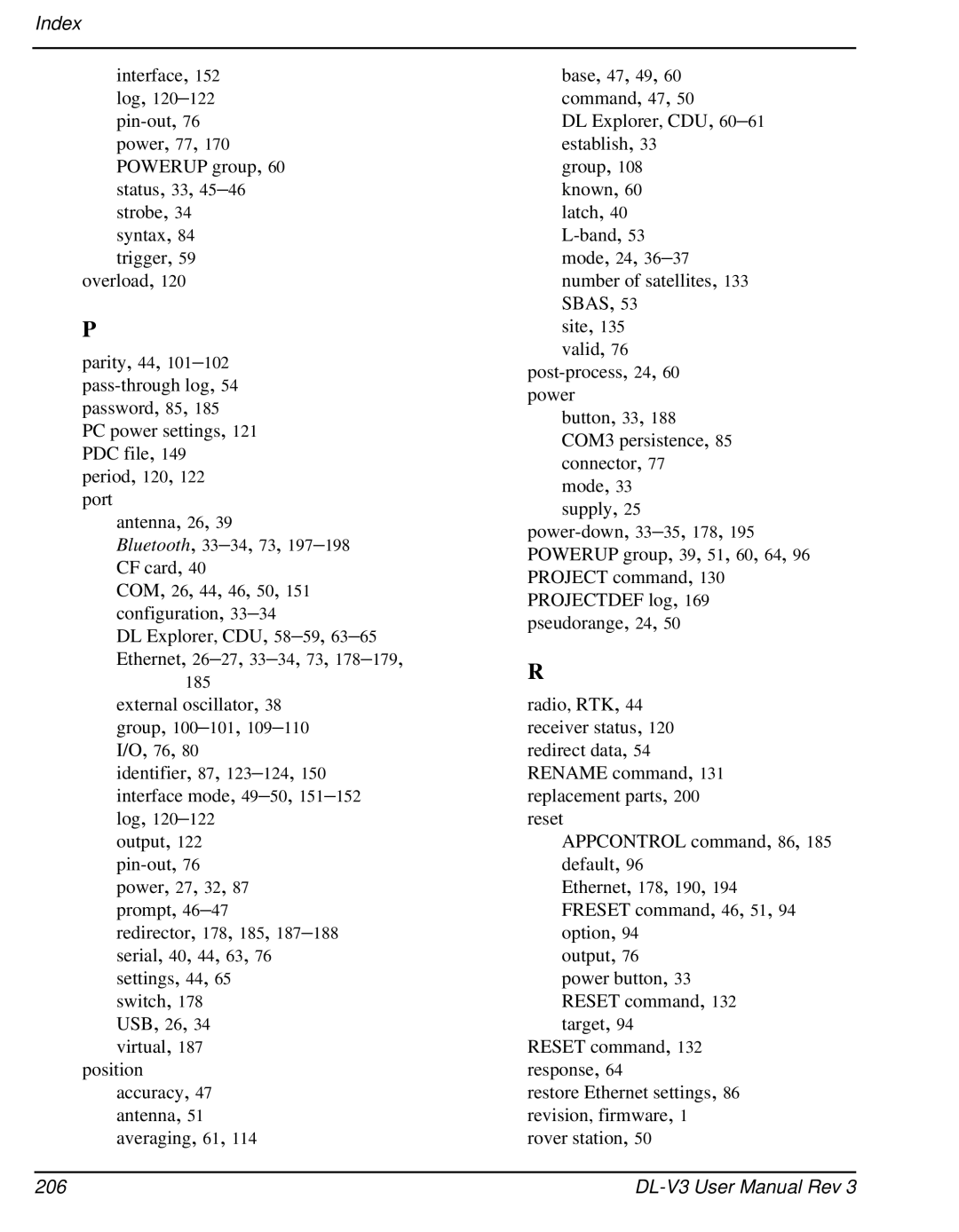 Novatel DL-V3 user manual Base, 47, 49, 206 