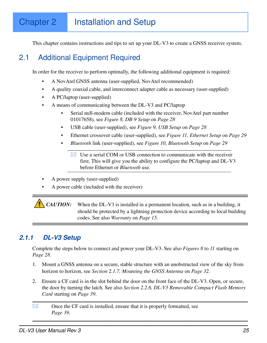 Novatel user manual Chapter Installation and Setup, DL-V3 Setup 