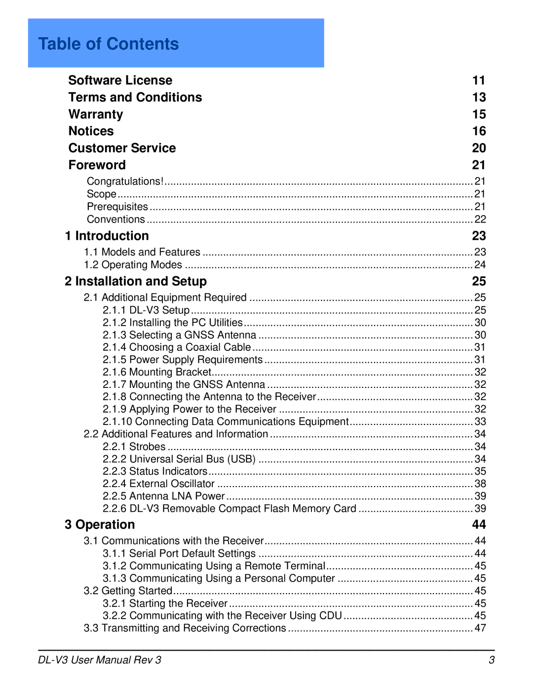 Novatel DL-V3 user manual Table of Contents 