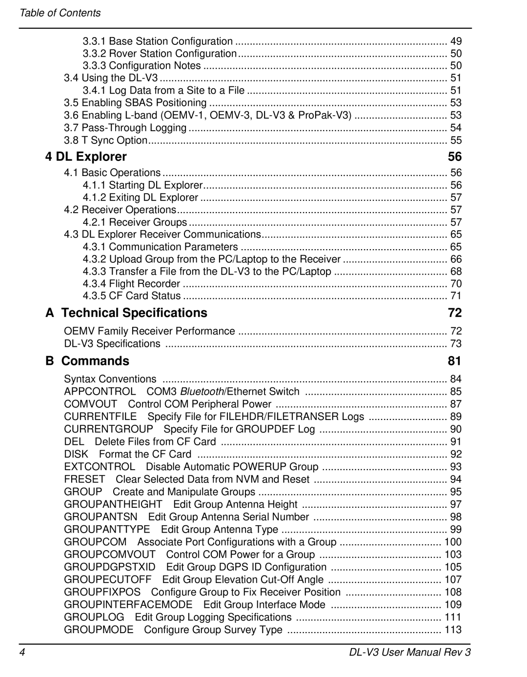 Novatel Oemv Family Receiver Performance DL-V3 Specifications, Extcontrol Disable Automatic Powerup Group, 100, 107 