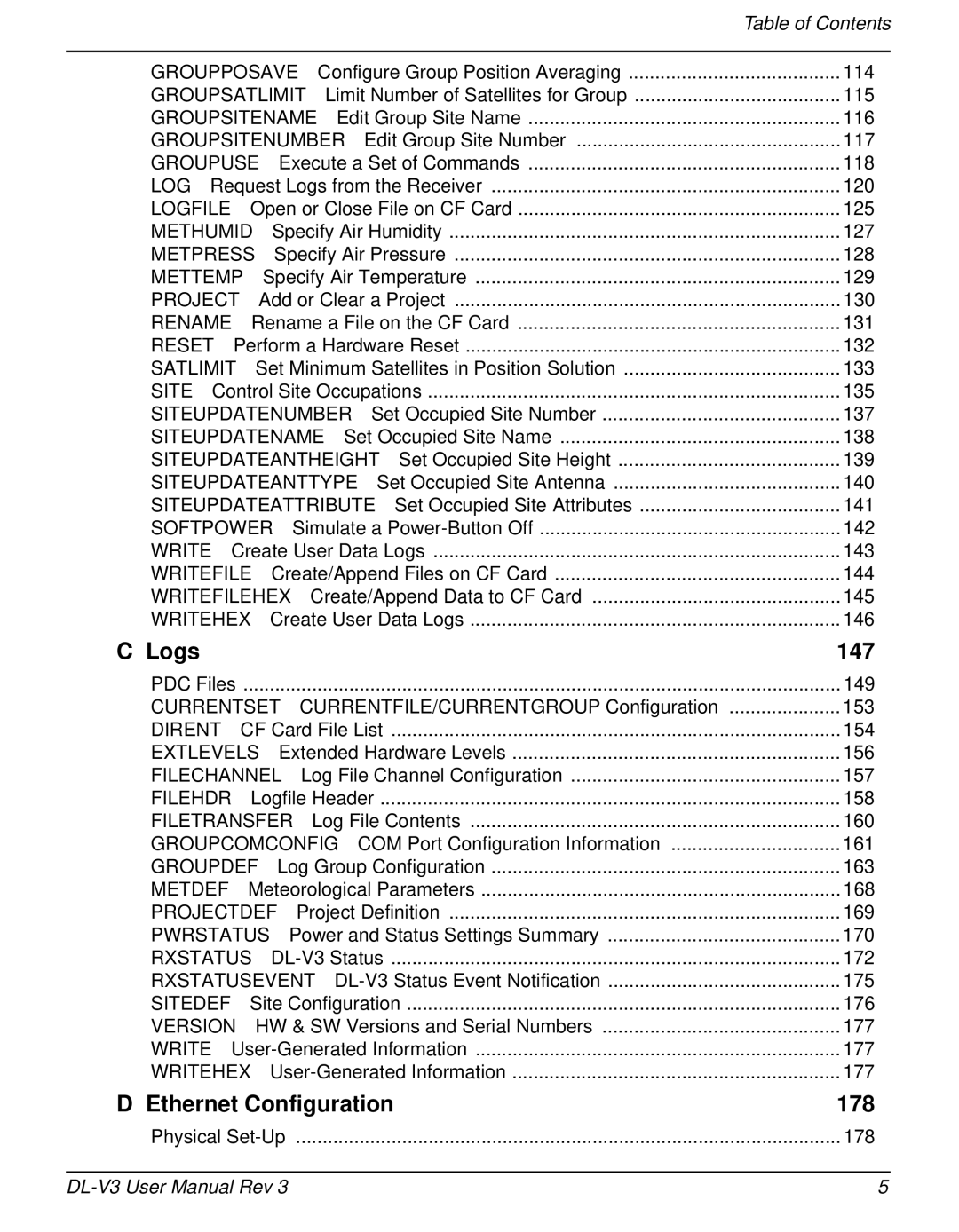 Novatel DL-V3 Table of Contents, 114, 115, 116, 117, 118, 120, 125, 127, 128, 129, 130, 131, 132, 133, 135, 137, 138, 139 