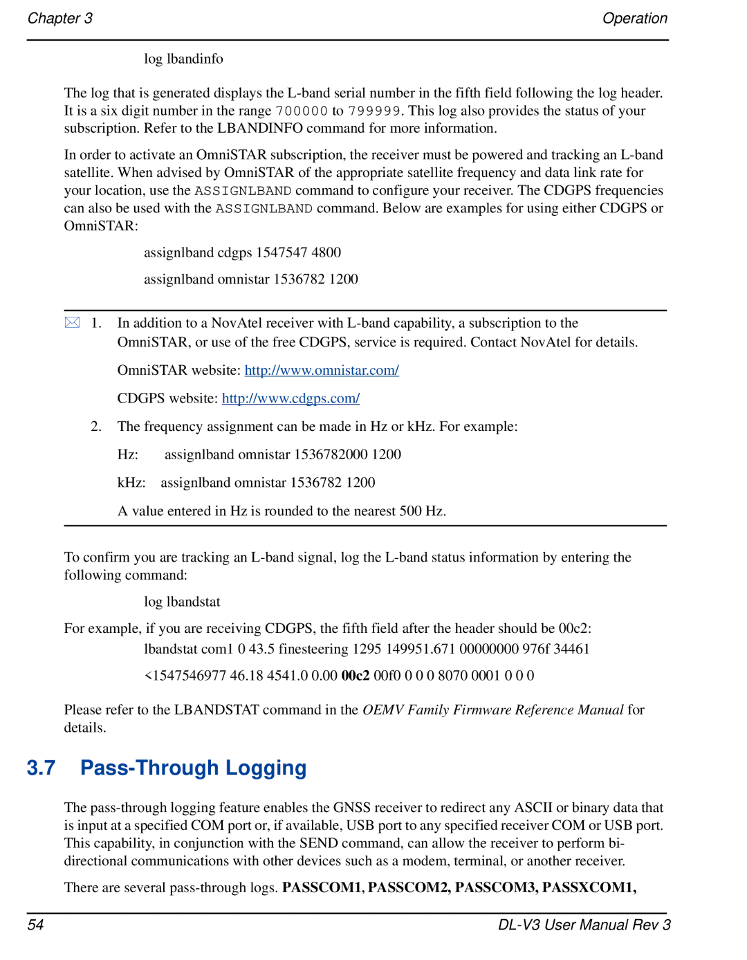 Novatel DL-V3 user manual Pass-Through Logging 