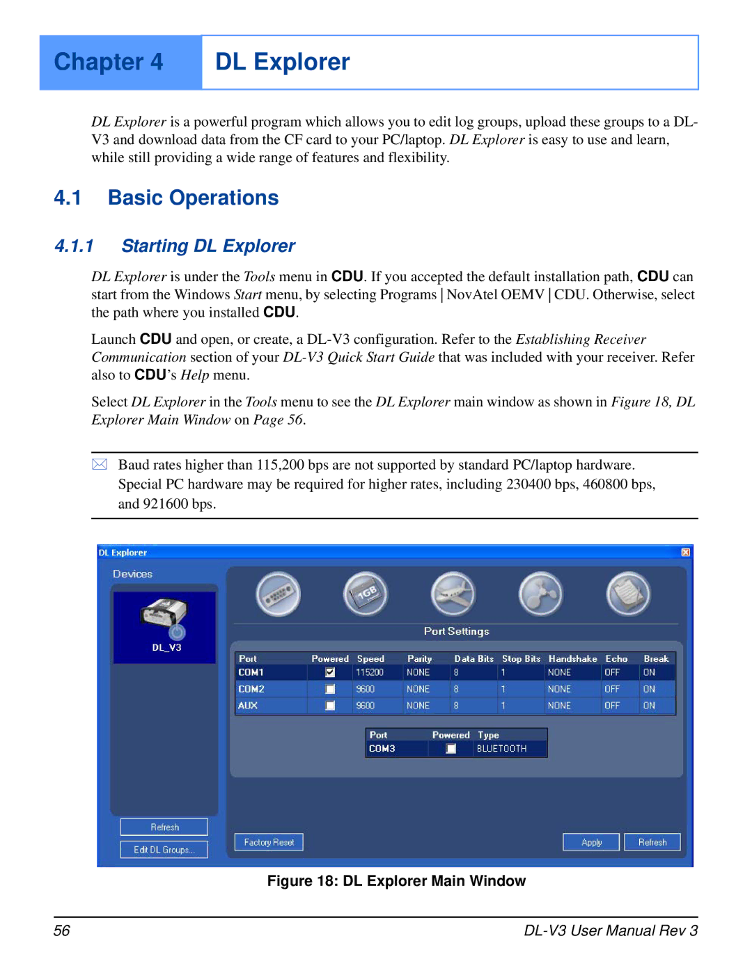 Novatel DL-V3 user manual Chapter DL Explorer, Starting DL Explorer 