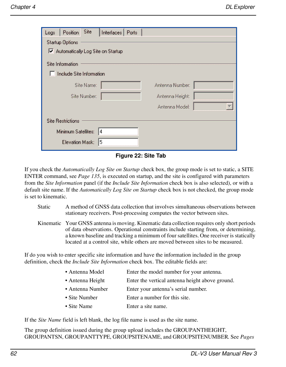 Novatel DL-V3 user manual Site Tab 