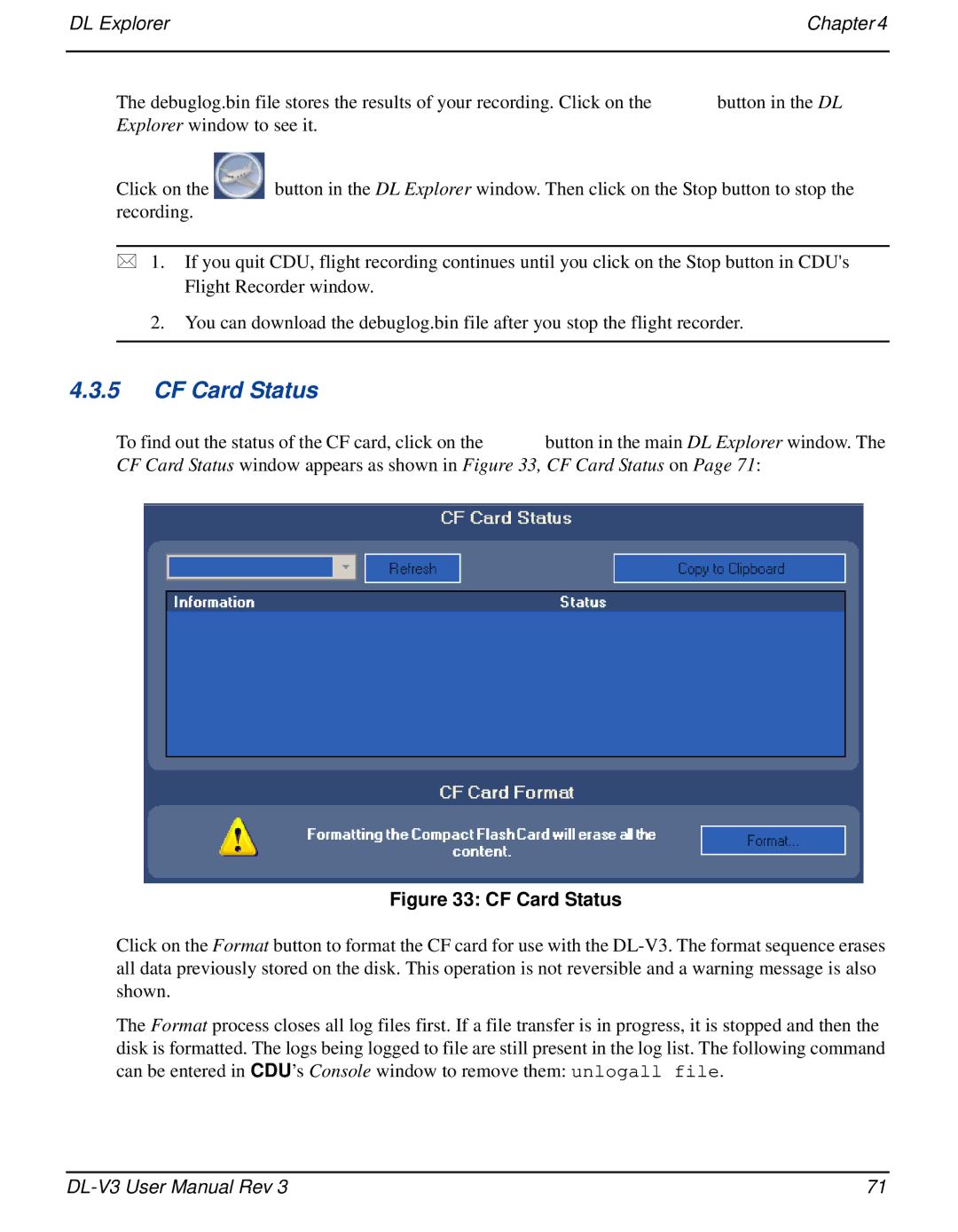 Novatel DL-V3 user manual CF Card Status 