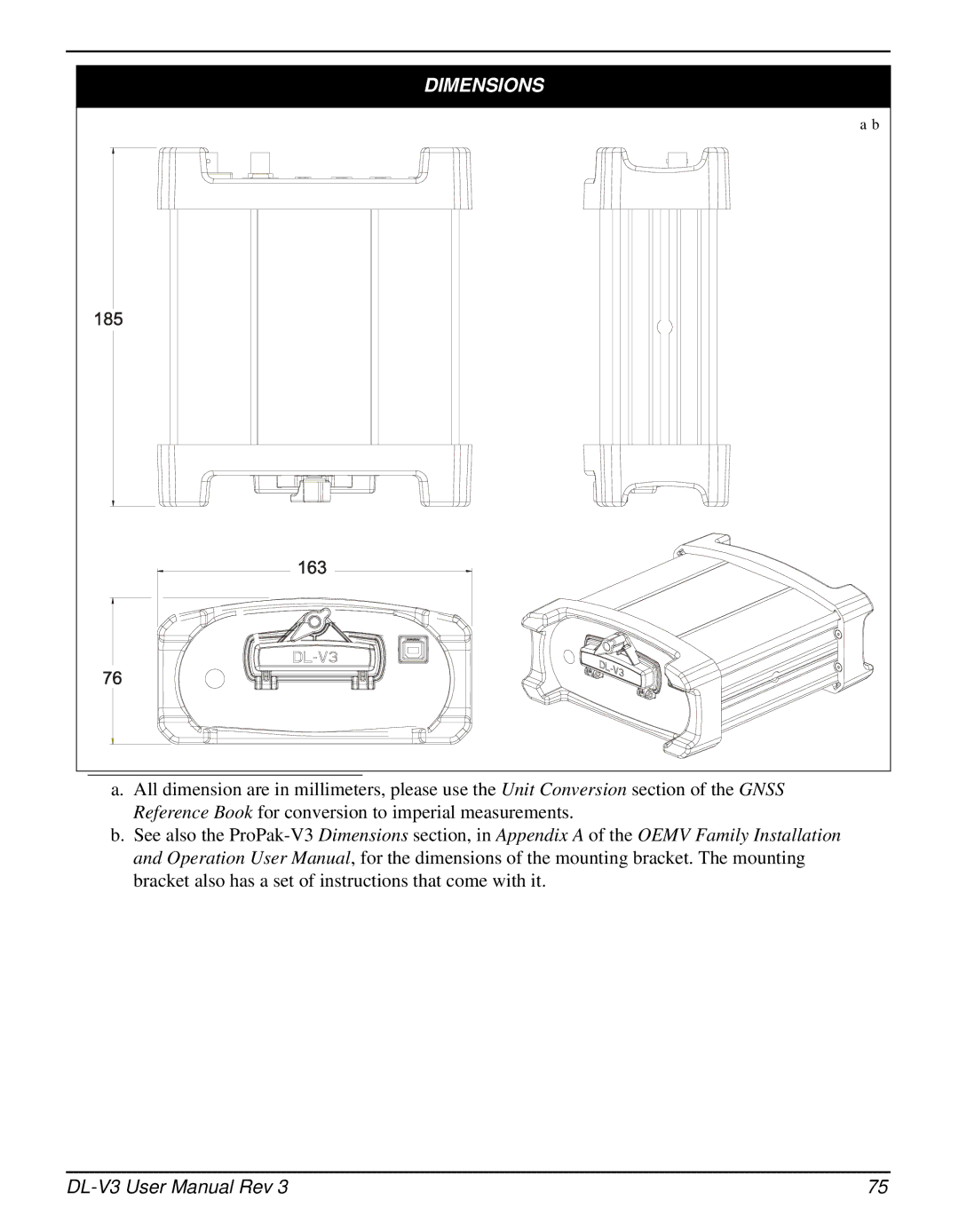 Novatel DL-V3 user manual Dimensions 