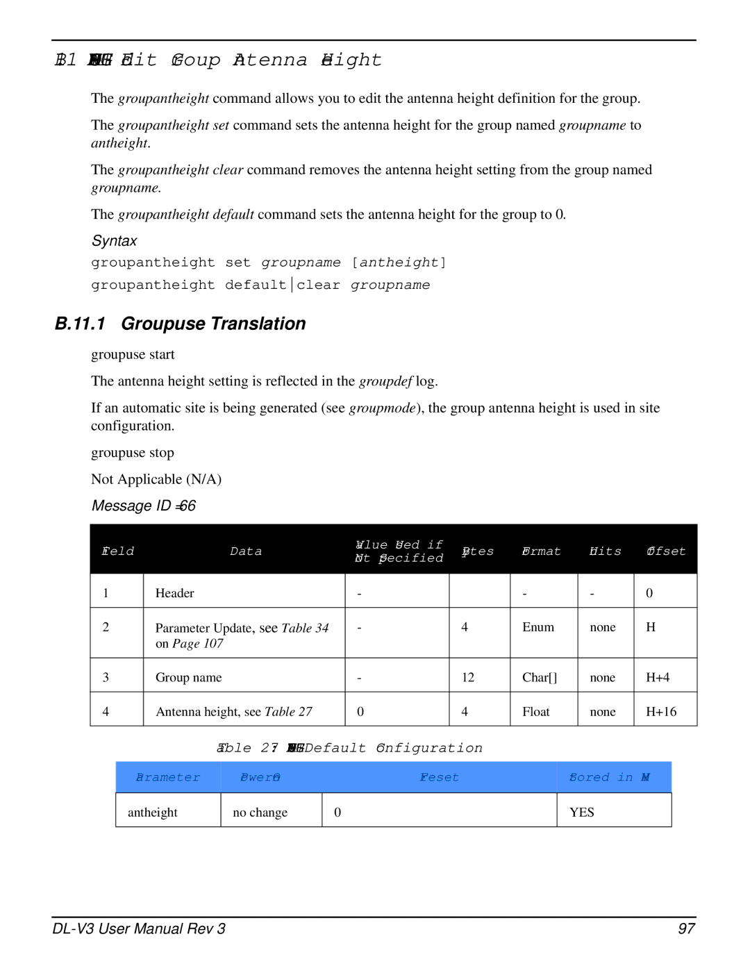 Novatel DL-V3 user manual Groupantheight Edit Group Antenna Height, Groupantheight Default Configuration 