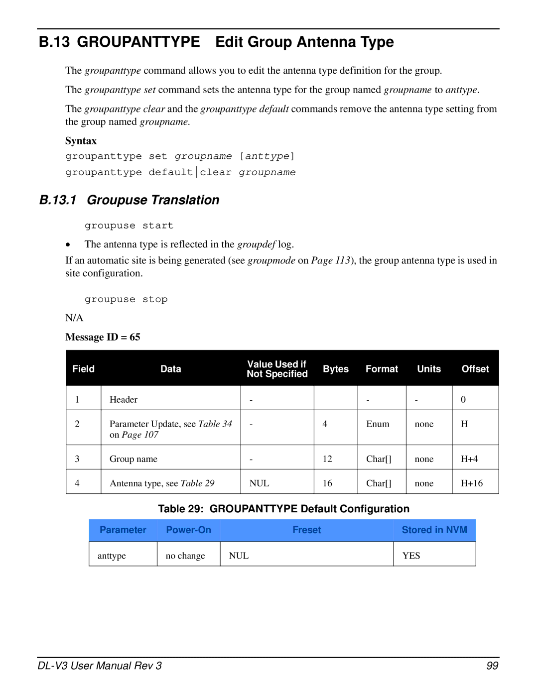 Novatel DL-V3 user manual Groupanttype Edit Group Antenna Type, Groupanttype Default Configuration 