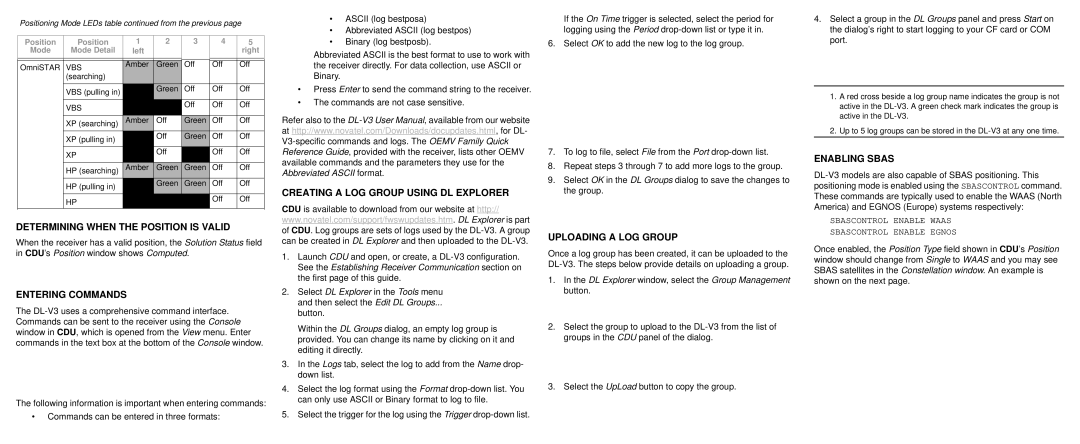 Novatel DL-V3 user manual Determining When the Position is Valid, Entering Commands, Creating a LOG Group Using DL Explorer 