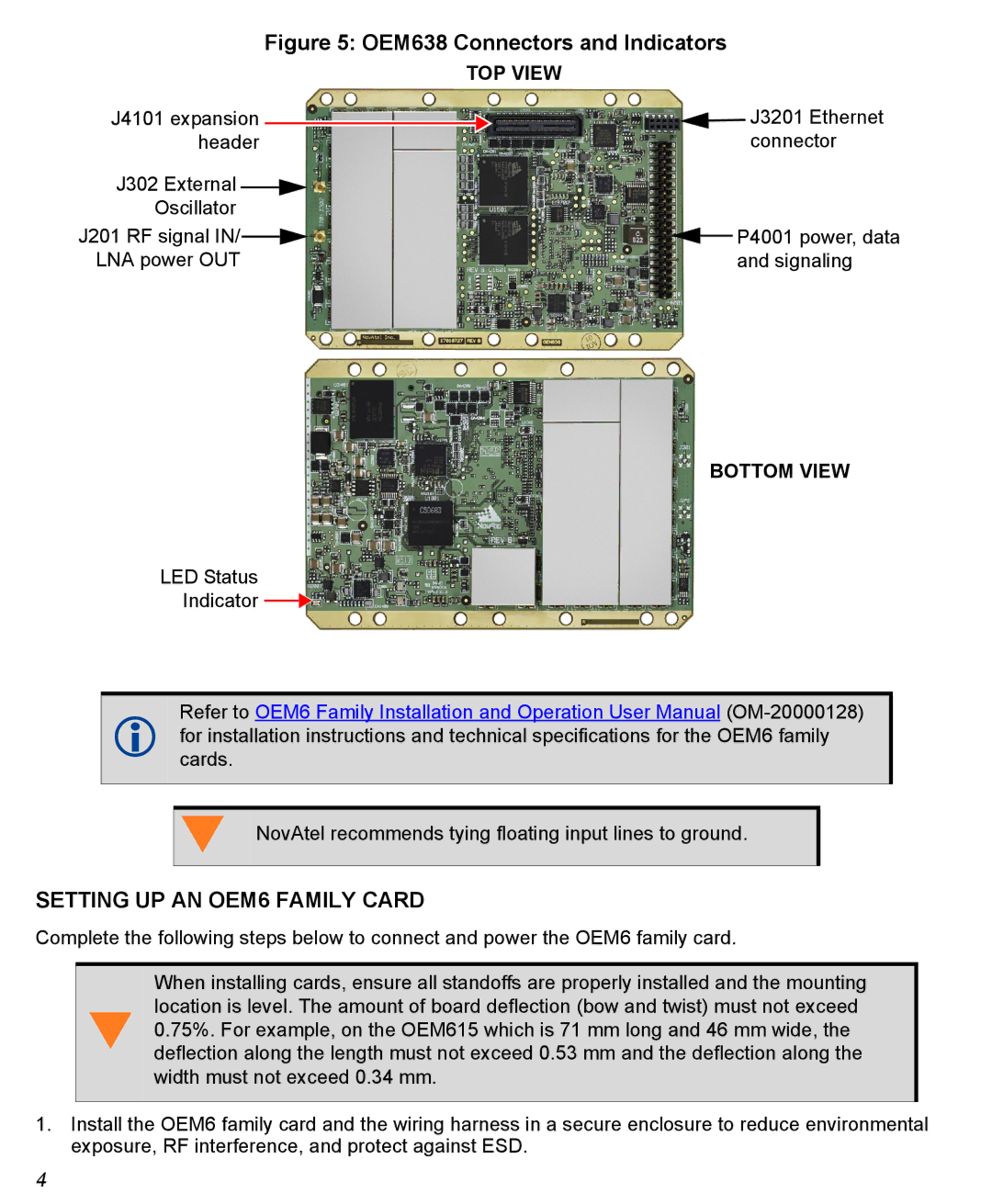 Novatel GM-14915095 quick start OEM638 Connectors and Indicators, Setting UP AN OEM6 Family Card 