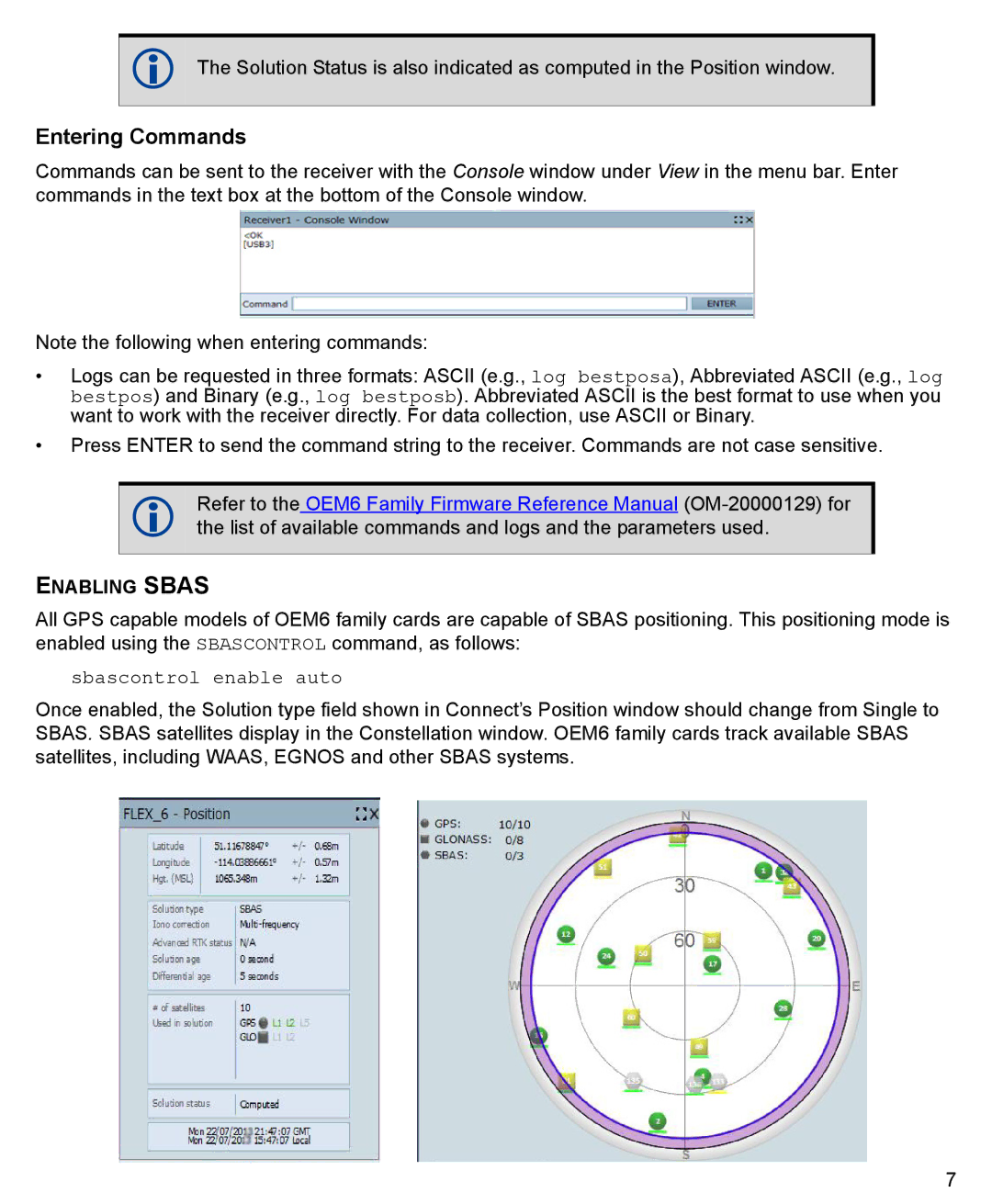 Novatel GM-14915095 quick start Entering Commands, Enabling Sbas 