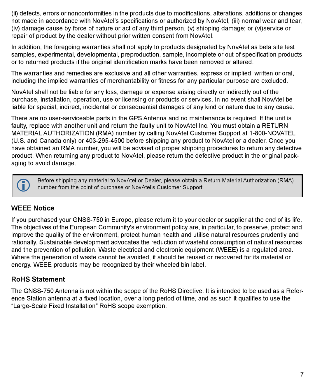 Novatel GNSS-750 user manual Weee Notice, RoHS Statement 