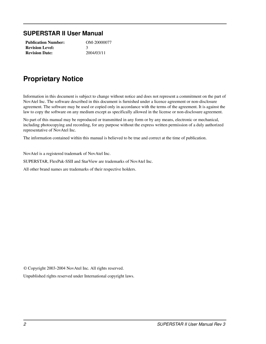 Novatel OM-20000077 user manual Proprietary Notice 