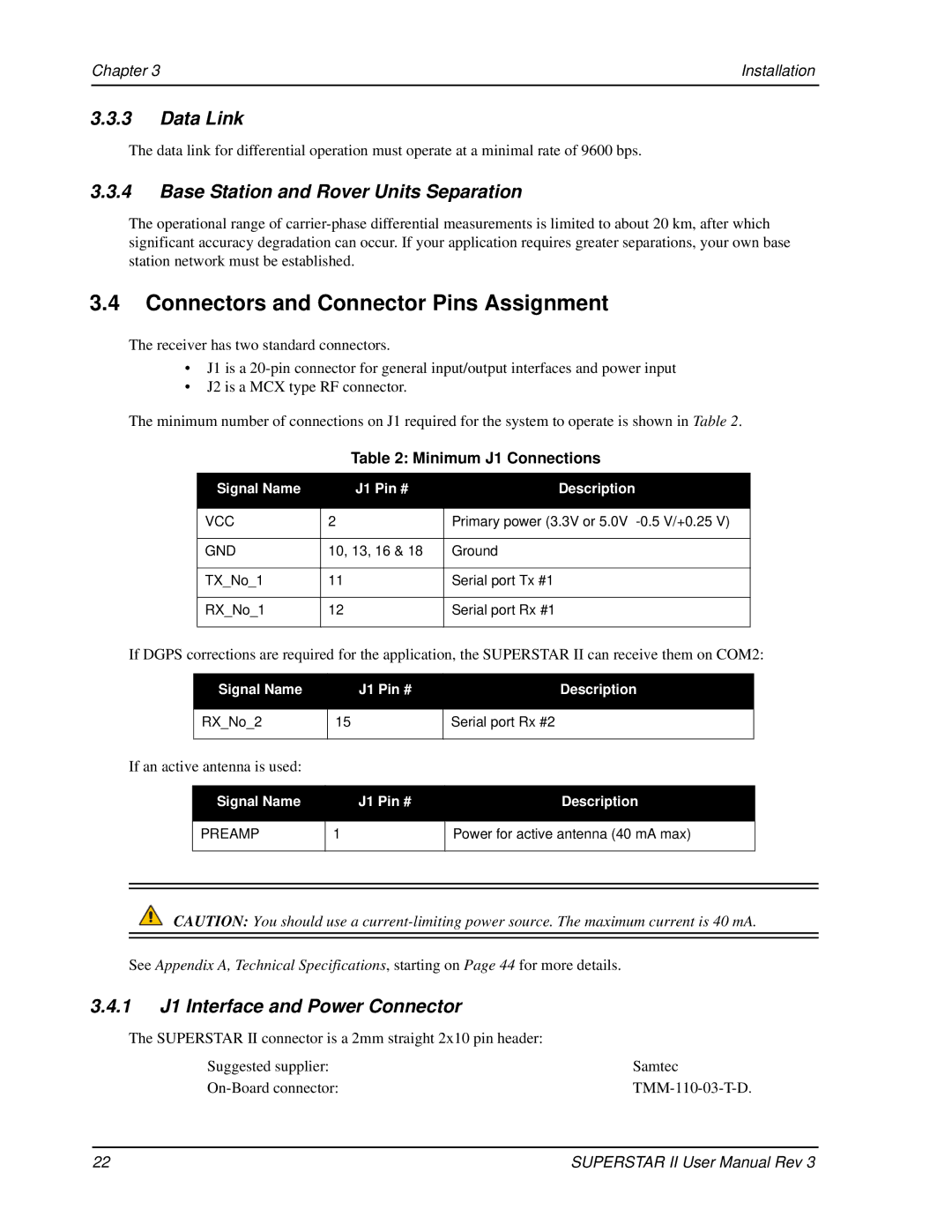 Novatel OM-20000077 Connectors and Connector Pins Assignment, Data Link, Base Station and Rover Units Separation 