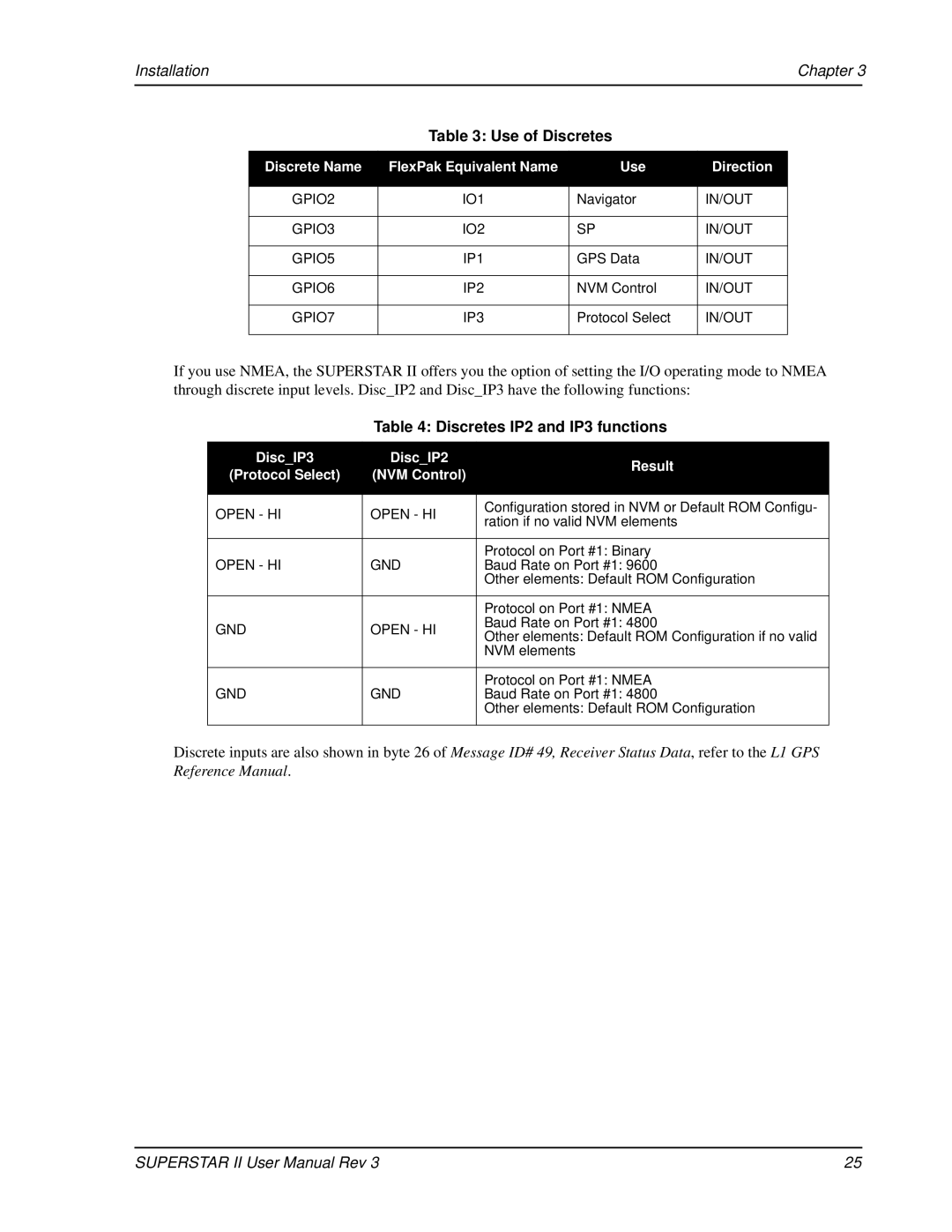 Novatel OM-20000077 user manual Use of Discretes, Discretes IP2 and IP3 functions 