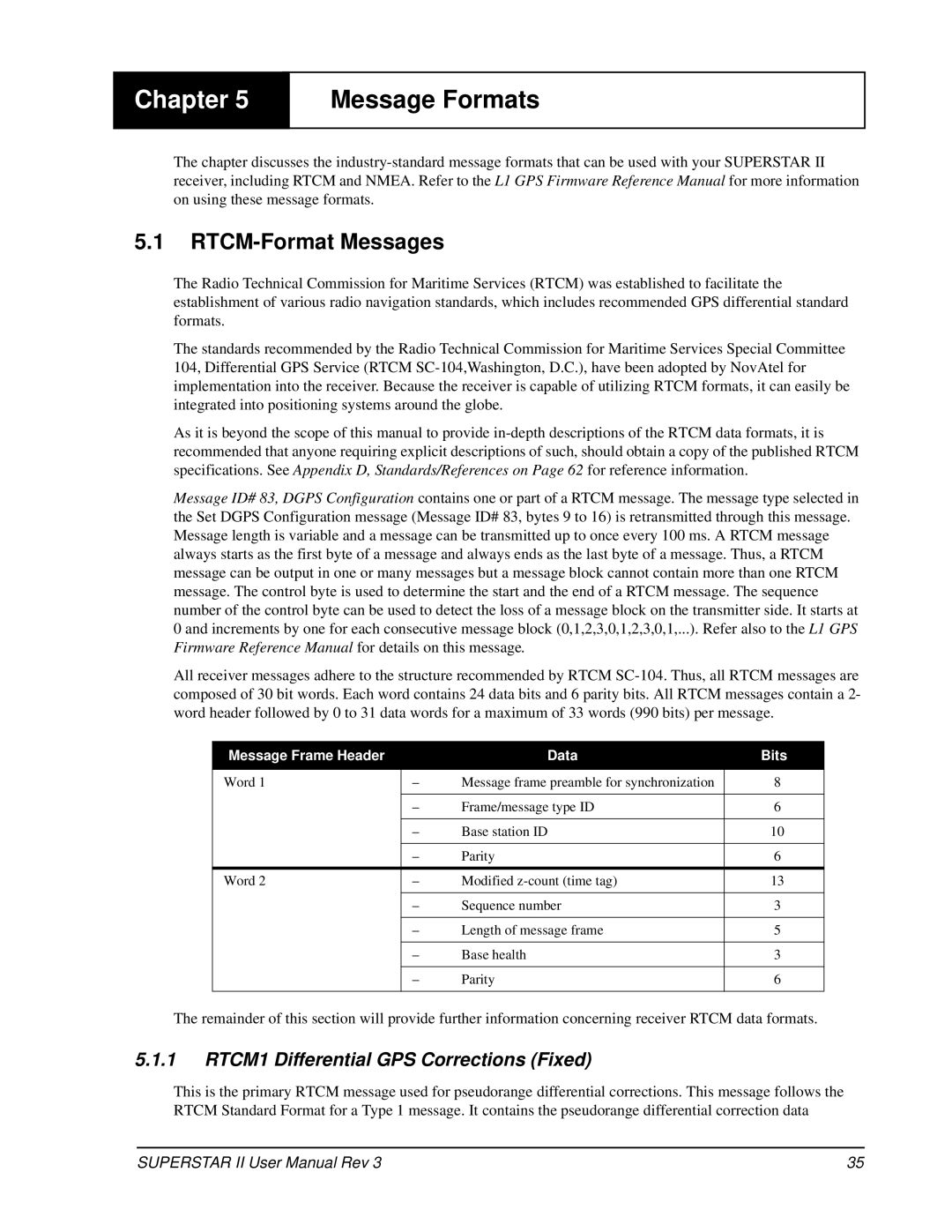 Novatel OM-20000077 user manual Message Formats, RTCM-Format Messages, RTCM1 Differential GPS Corrections Fixed 