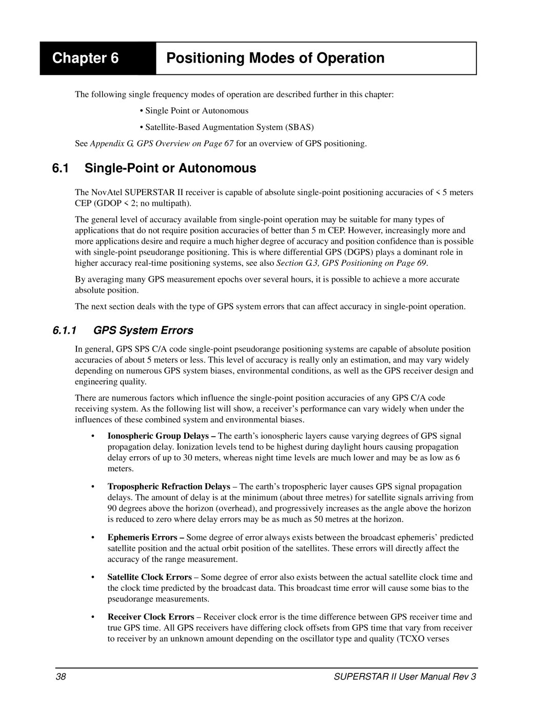 Novatel OM-20000077 user manual Positioning Modes of Operation, Single-Point or Autonomous, GPS System Errors 