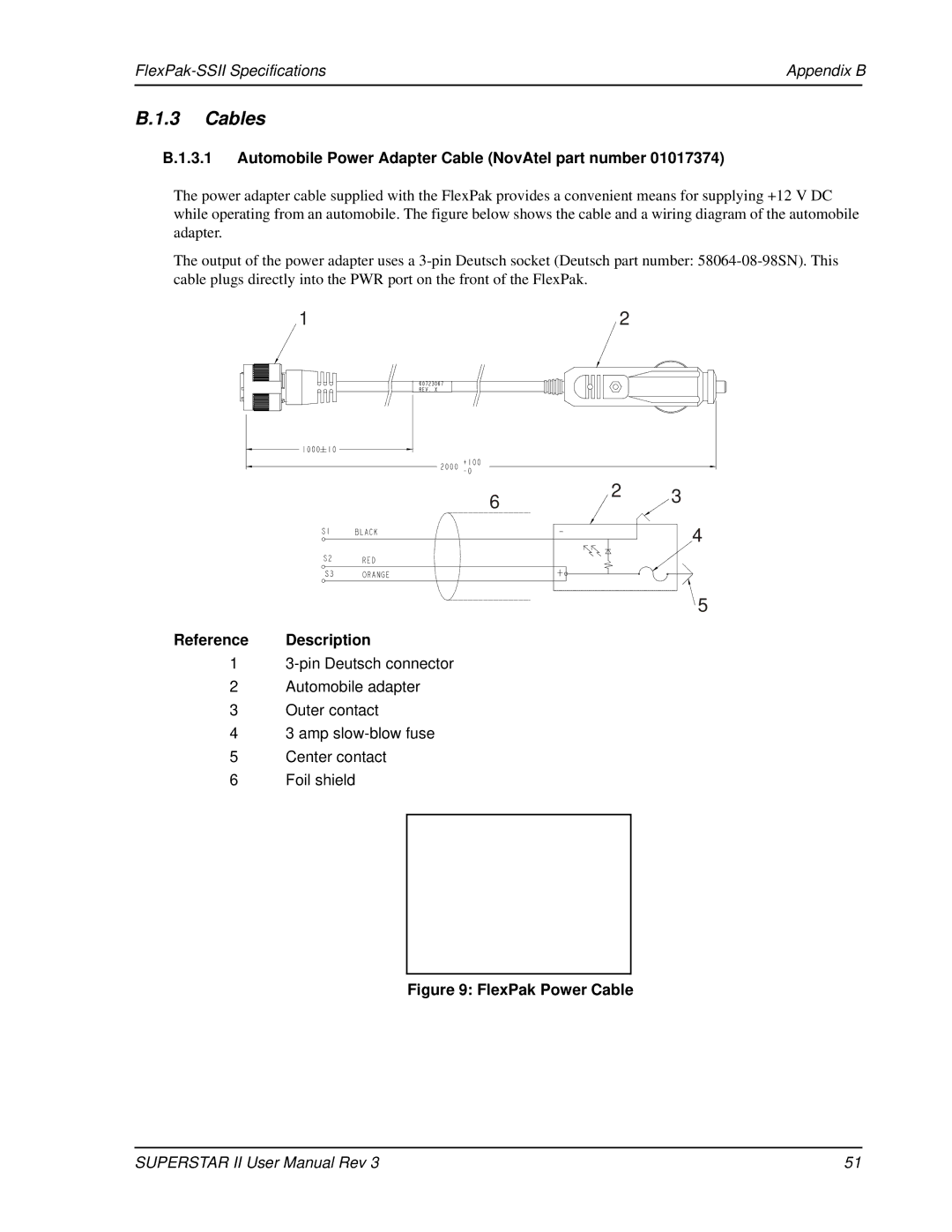 Novatel OM-20000077 Cables, FlexPak-SSII Specifications Appendix B, Automobile Power Adapter Cable NovAtel part number 