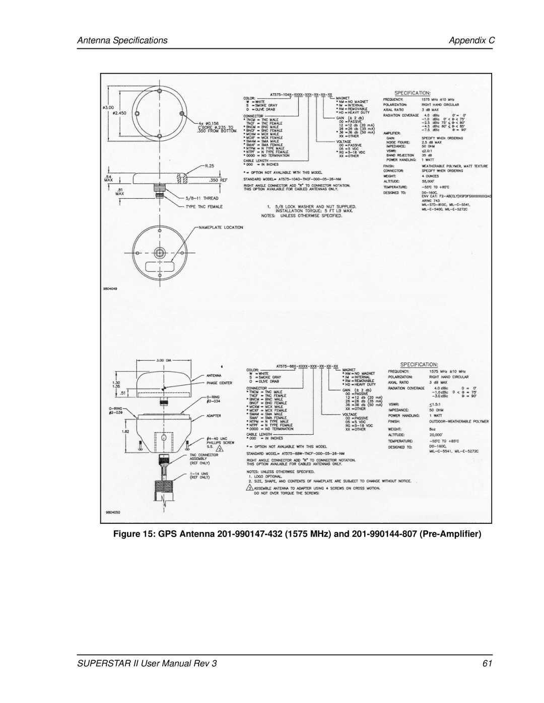 Novatel OM-20000077 user manual Antenna Specifications Appendix C 