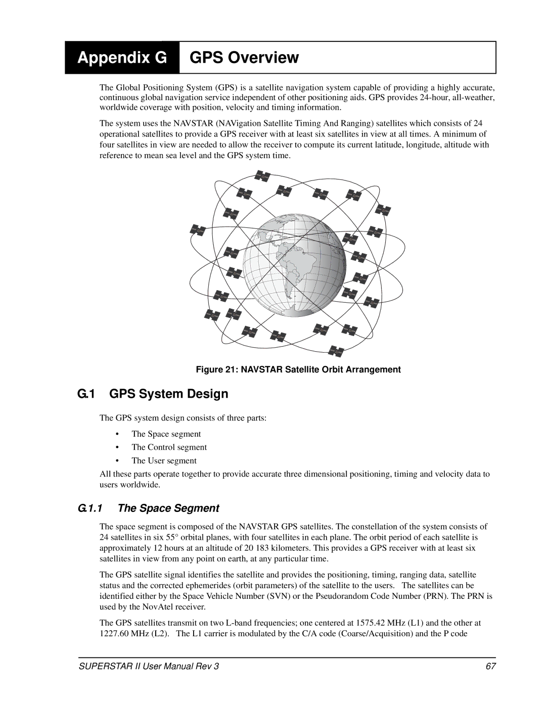 Novatel OM-20000077 user manual Appendix G, GPS Overview, GPS System Design, Space Segment 