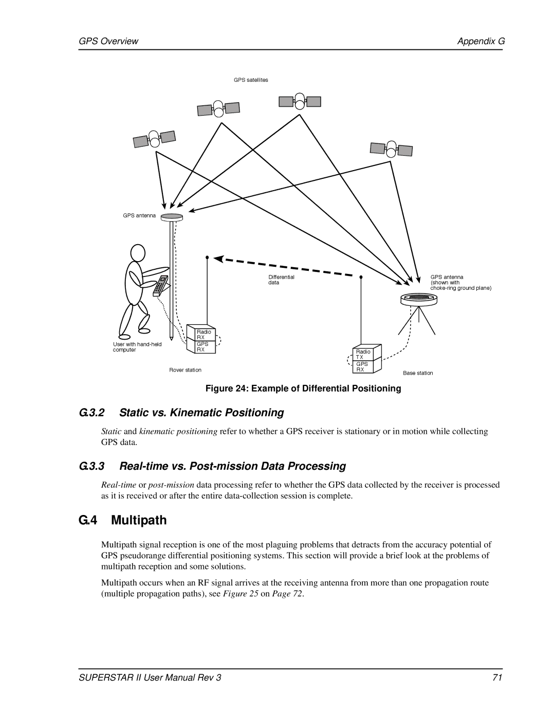 Novatel OM-20000077 user manual Multipath, Static vs. Kinematic Positioning, Real-time vs. Post-mission Data Processing 