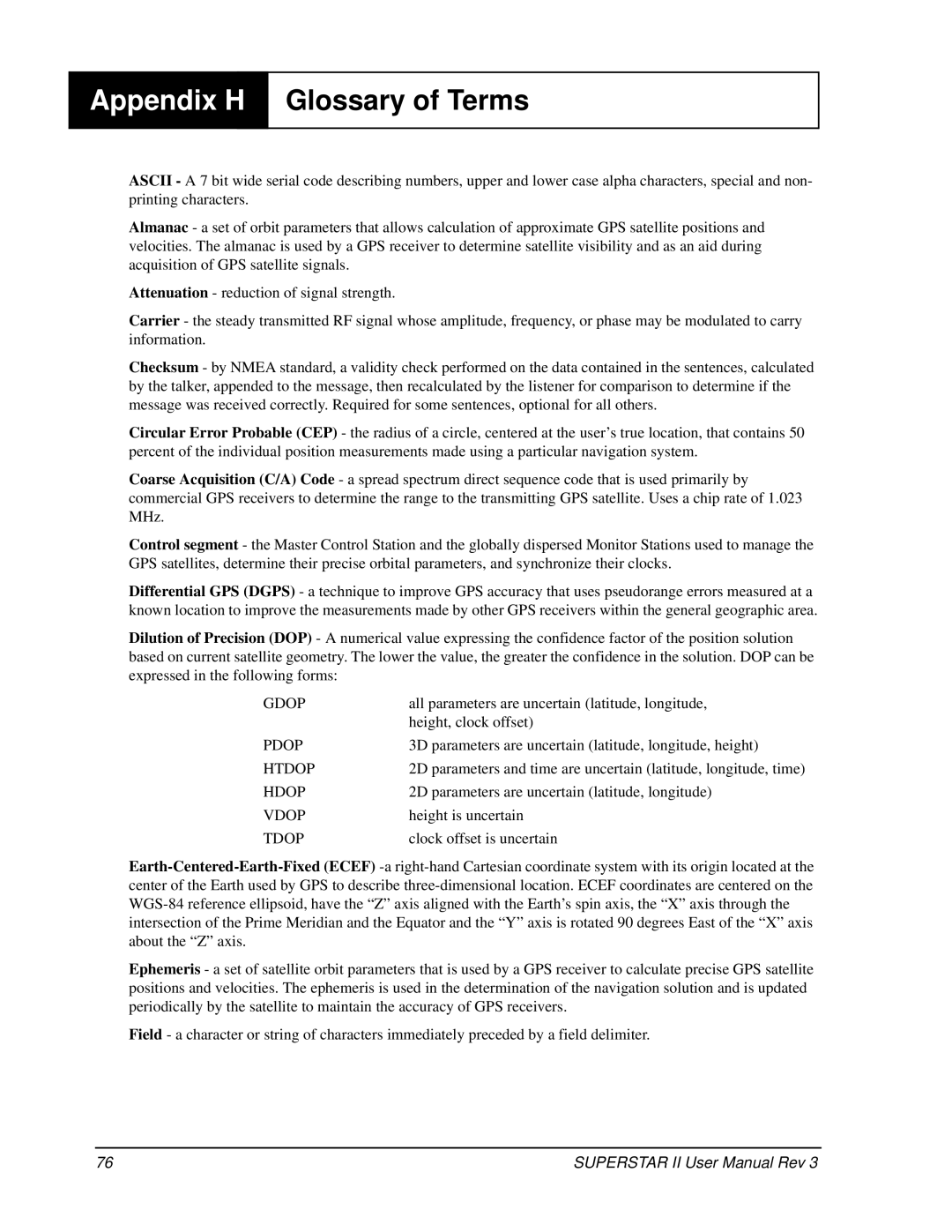 Novatel OM-20000077 user manual Appendix H, Glossary of Terms 