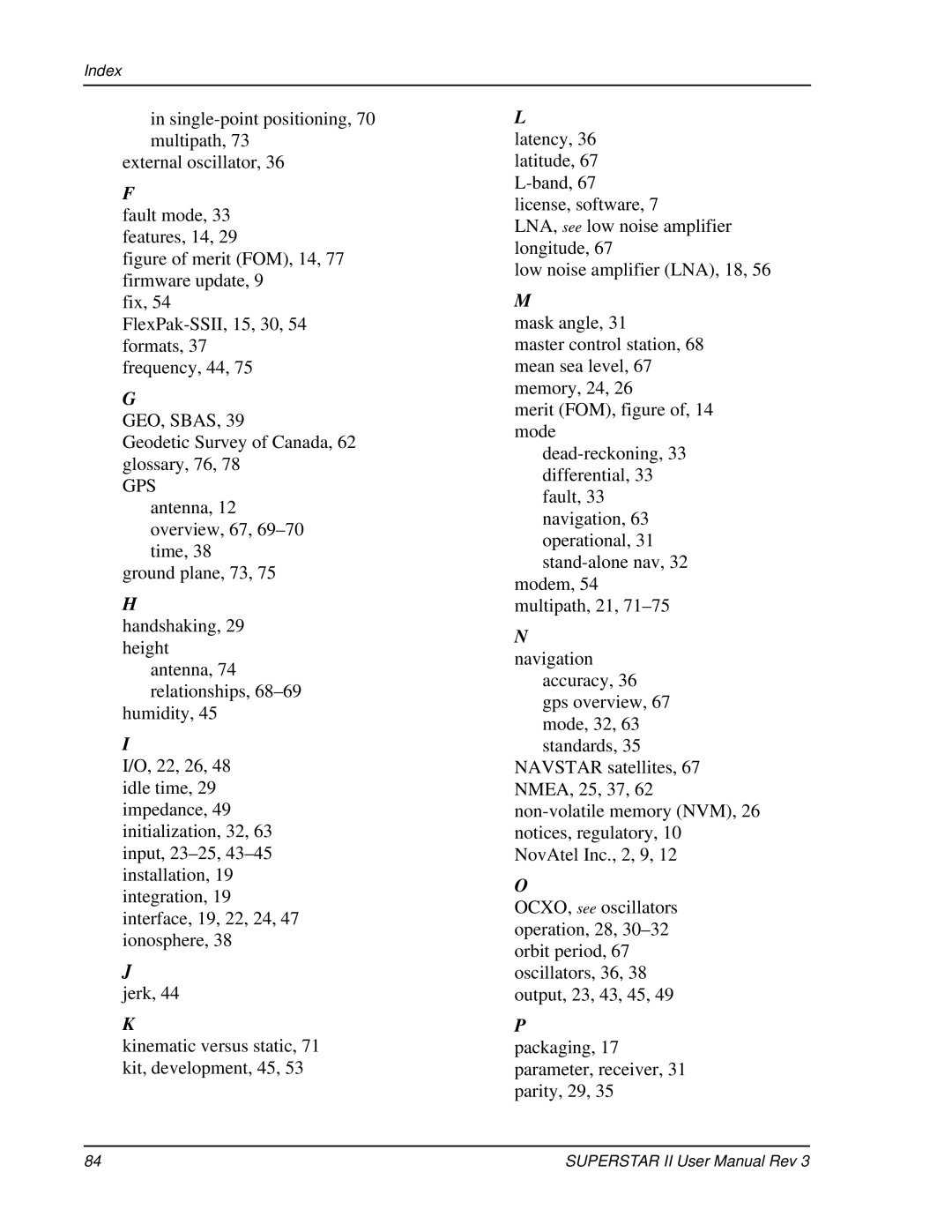 Novatel OM-20000077 user manual GEO, Sbas, Index 