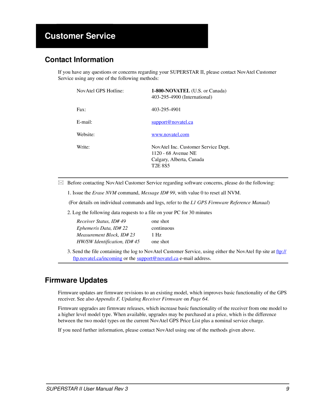 Novatel OM-20000077 user manual Contact Information, Firmware Updates 