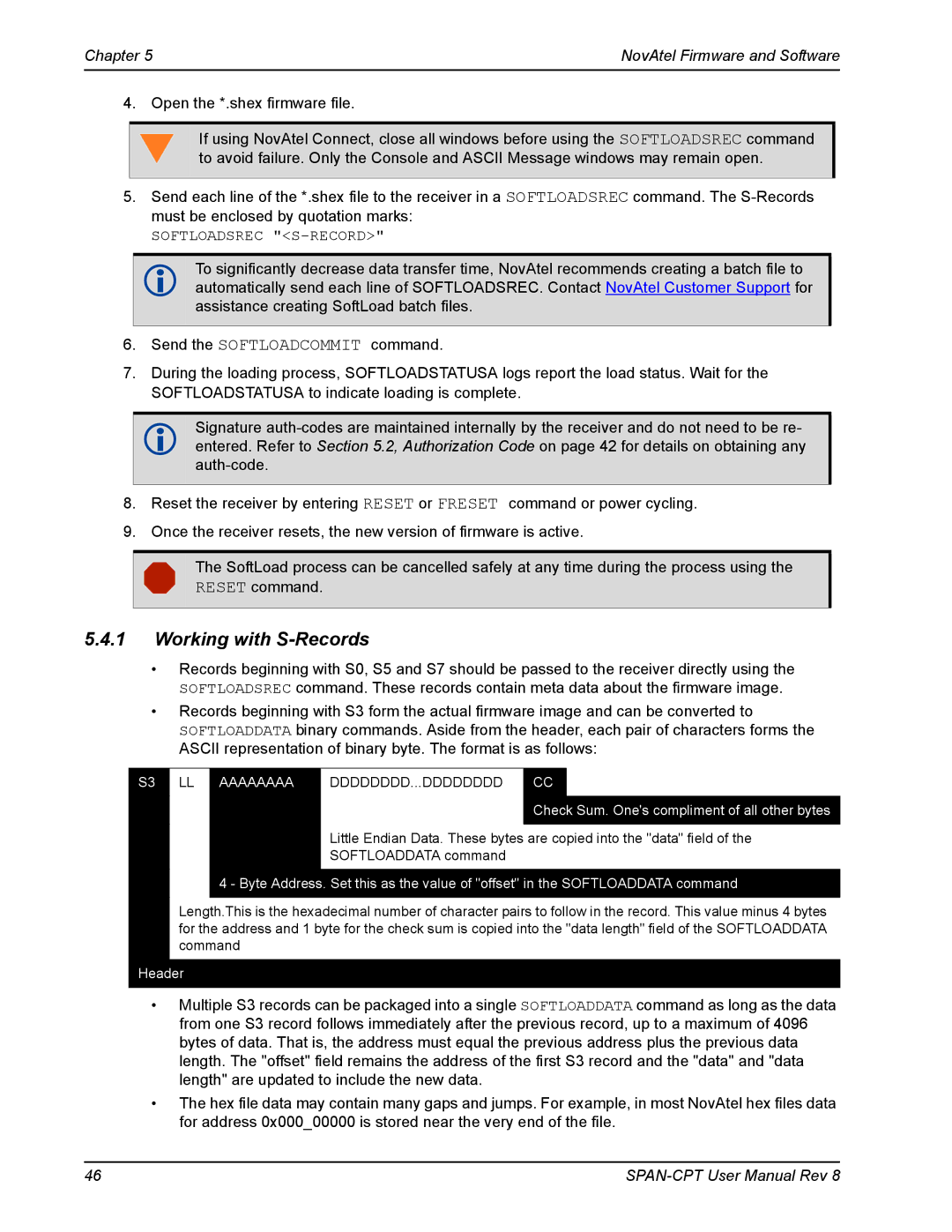 Novatel OM-20000122 user manual Working with S-Records, Softloadsrec S-RECORD 