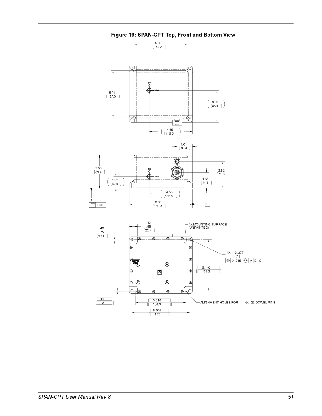 Novatel OM-20000122 user manual SPAN-CPT Top, Front and Bottom View 