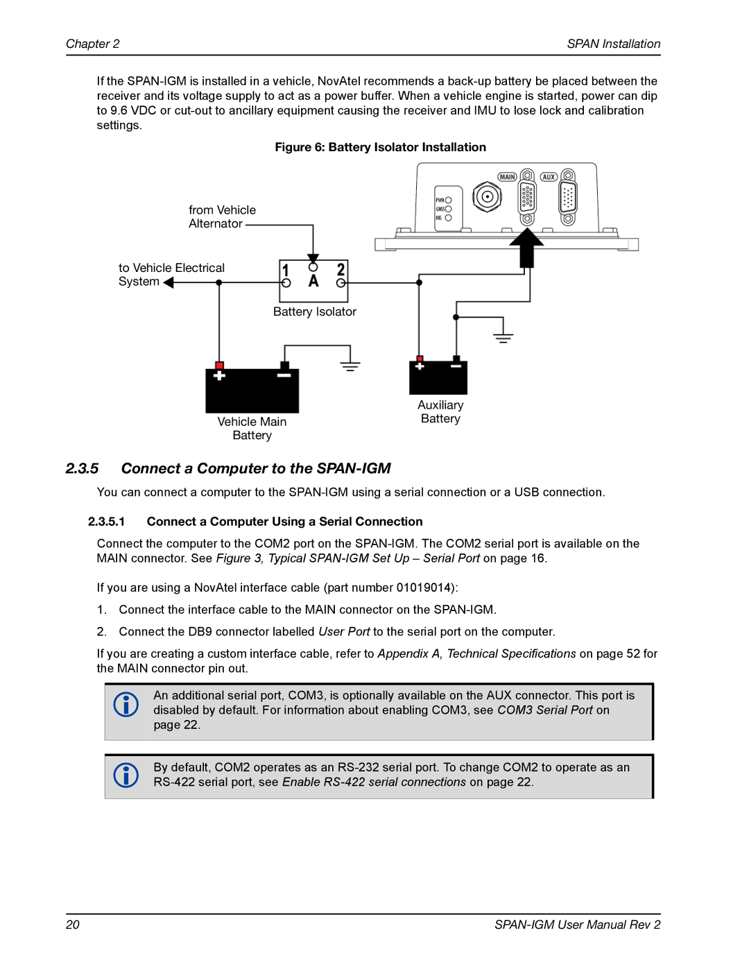 Novatel OM-20000141 user manual Connect a Computer to the SPAN-IGM, Connect a Computer Using a Serial Connection 