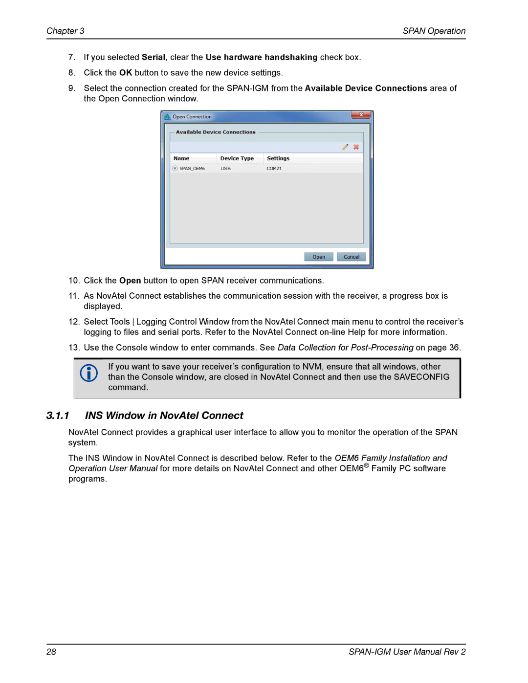 Novatel OM-20000141 user manual INS Window in NovAtel Connect, Chapter Span Operation 