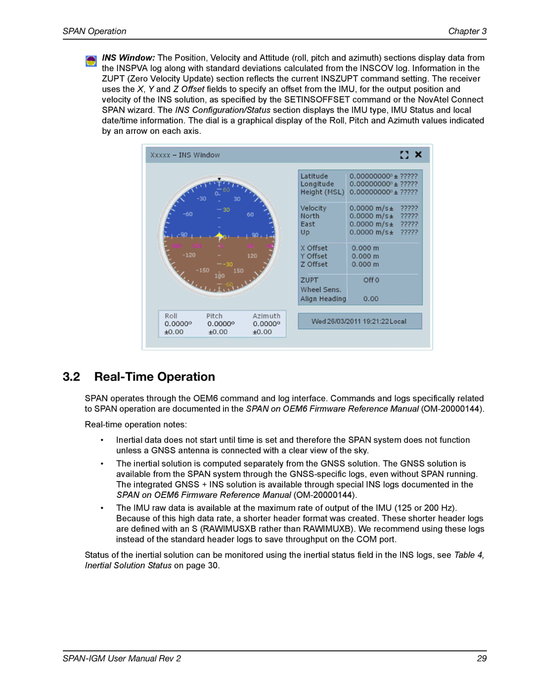 Novatel OM-20000141 user manual Real-Time Operation, Span Operation Chapter 