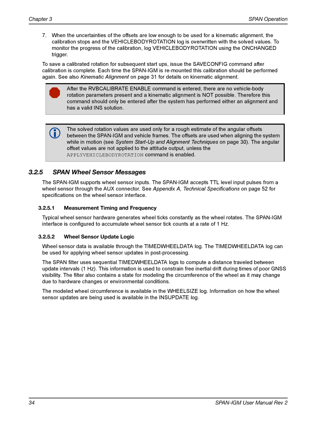 Novatel OM-20000141 user manual Span Wheel Sensor Messages, Measurement Timing and Frequency, Wheel Sensor Update Logic 