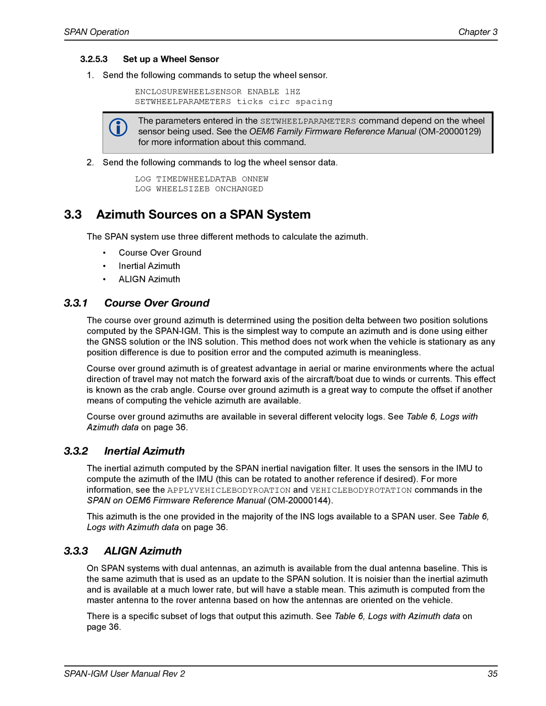 Novatel OM-20000141 user manual Azimuth Sources on a Span System, Course Over Ground, Inertial Azimuth, Align Azimuth 