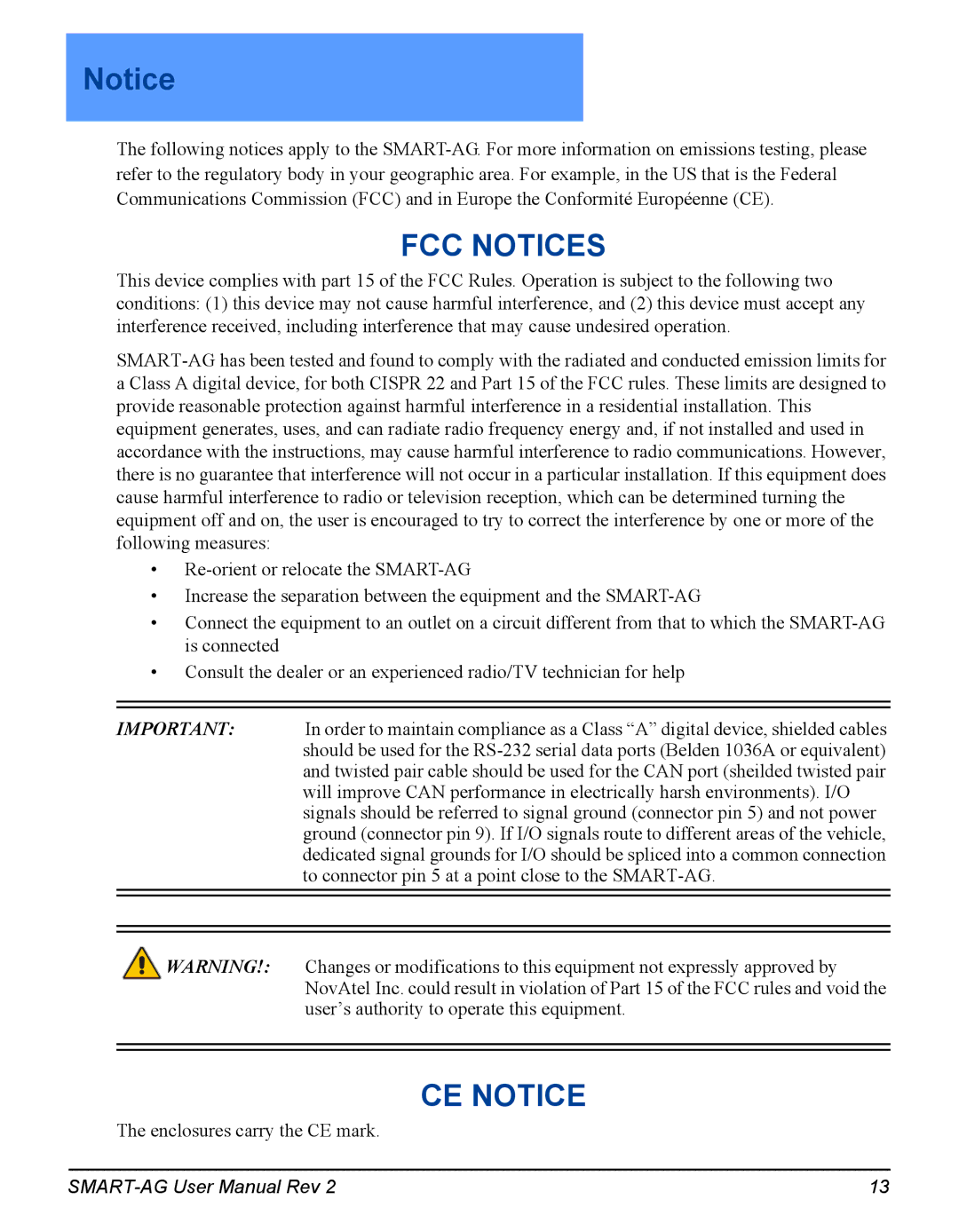 Novatel SMART-AG user manual FCC Notices 