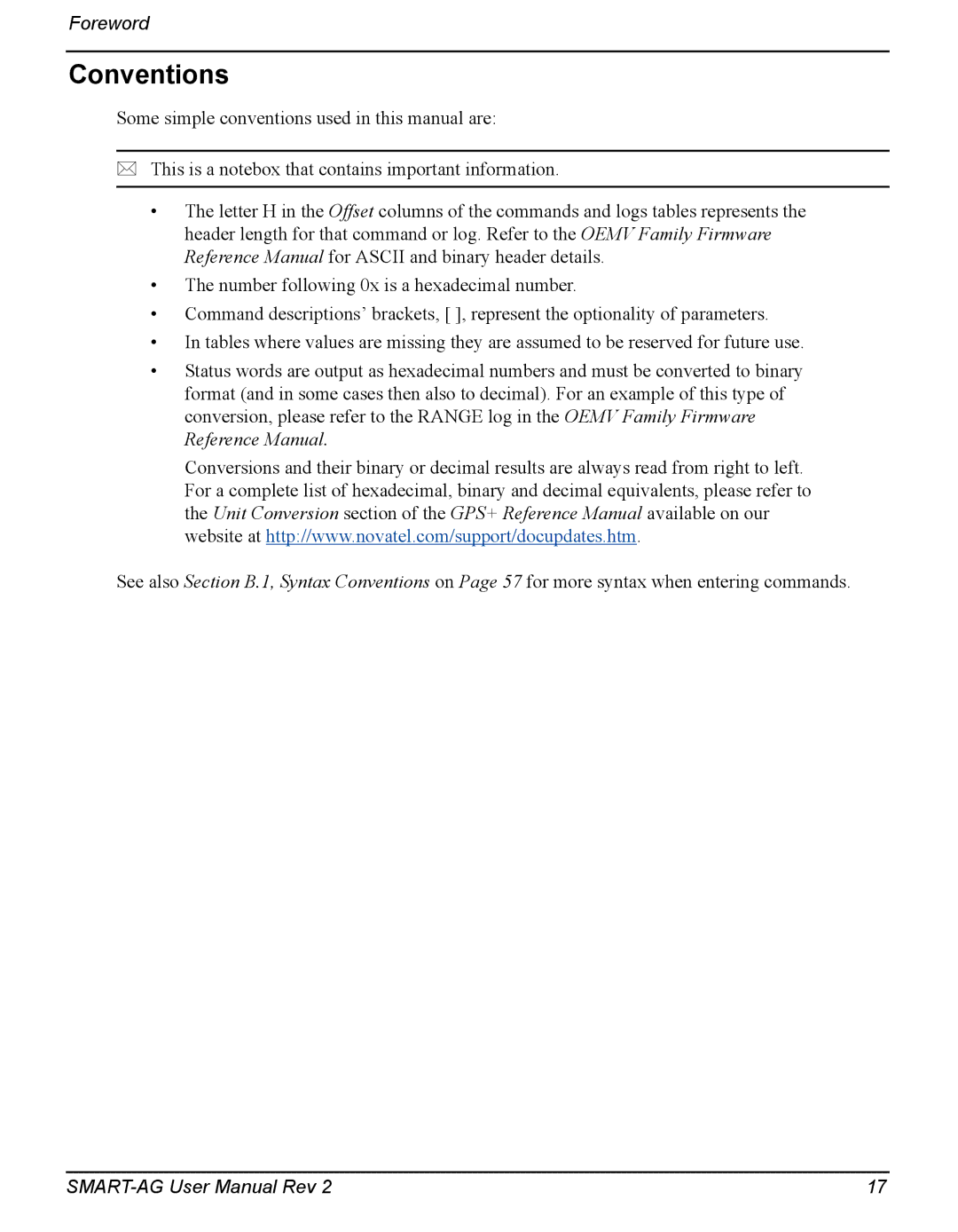 Novatel SMART-AG user manual Conventions 